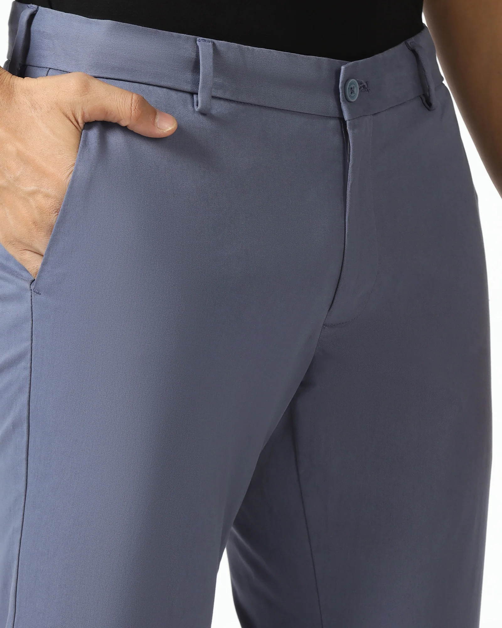 Slim Fit B-91 Casual Blue Solid Khakis - Mario - Image 4