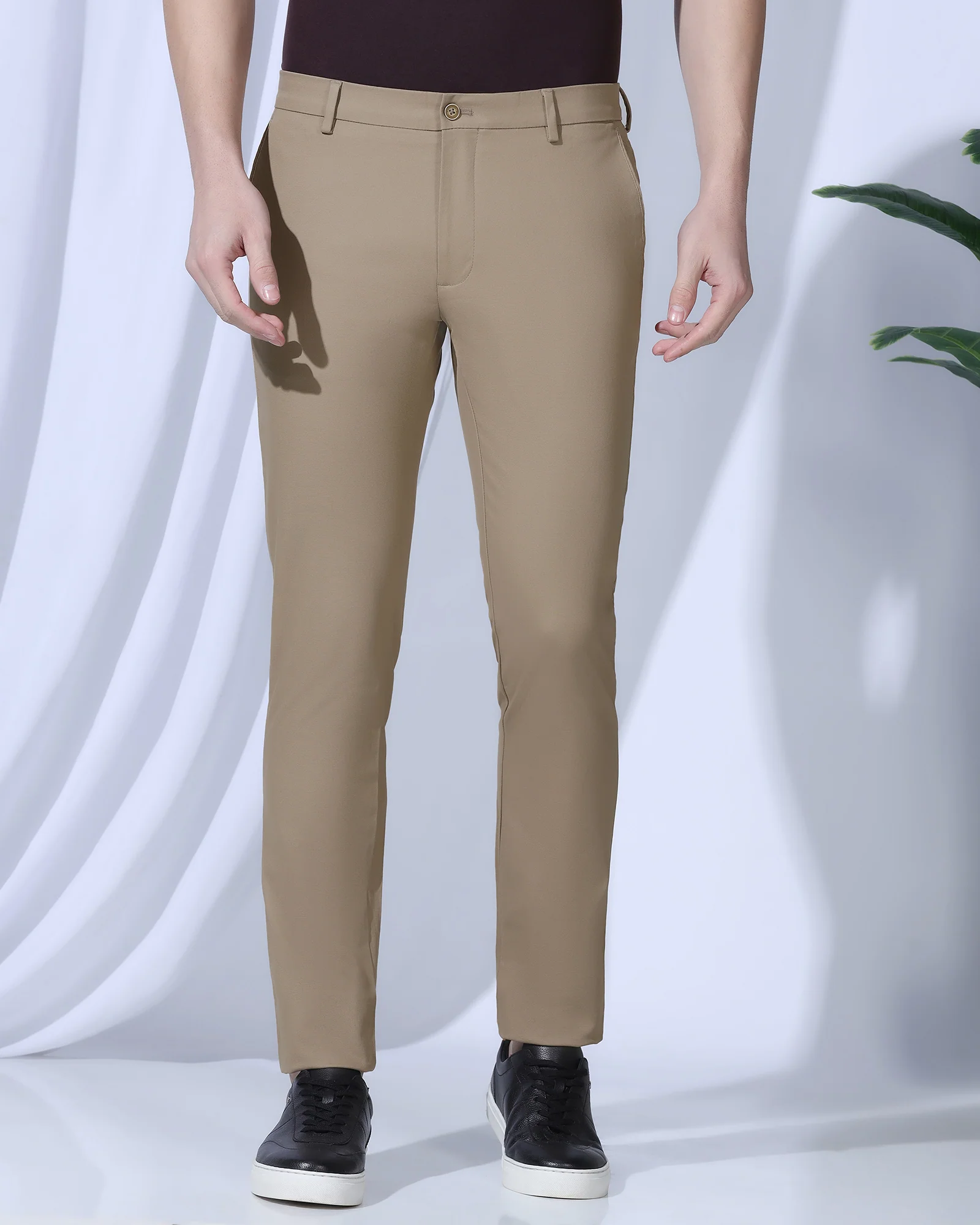 Slim Fit B-91 Casual Brown Textured Khakis - kary - Image 3