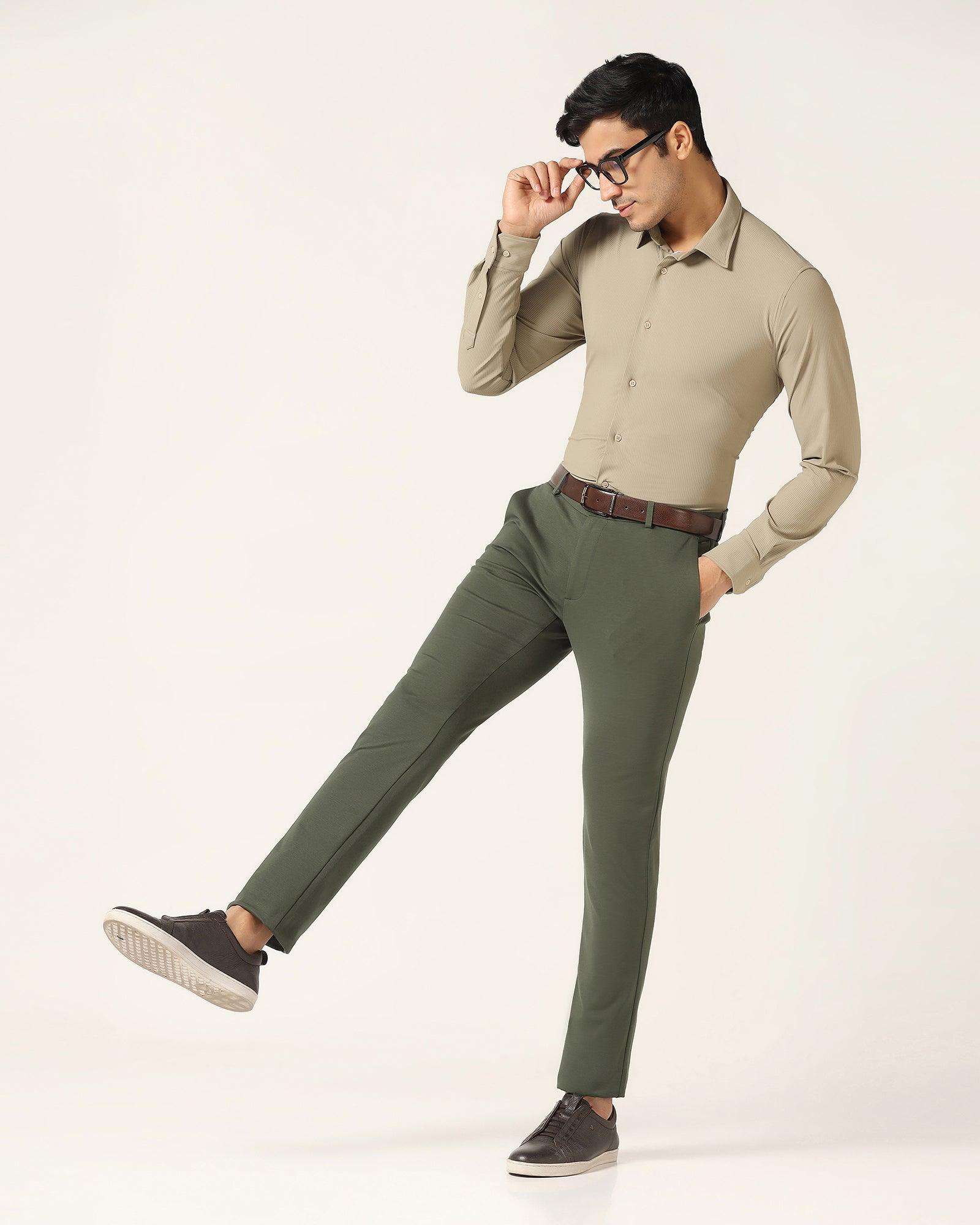 TechPro Slim Fit B-91 Casual Dark Olive Solid Khakis - Ziea - Image 6