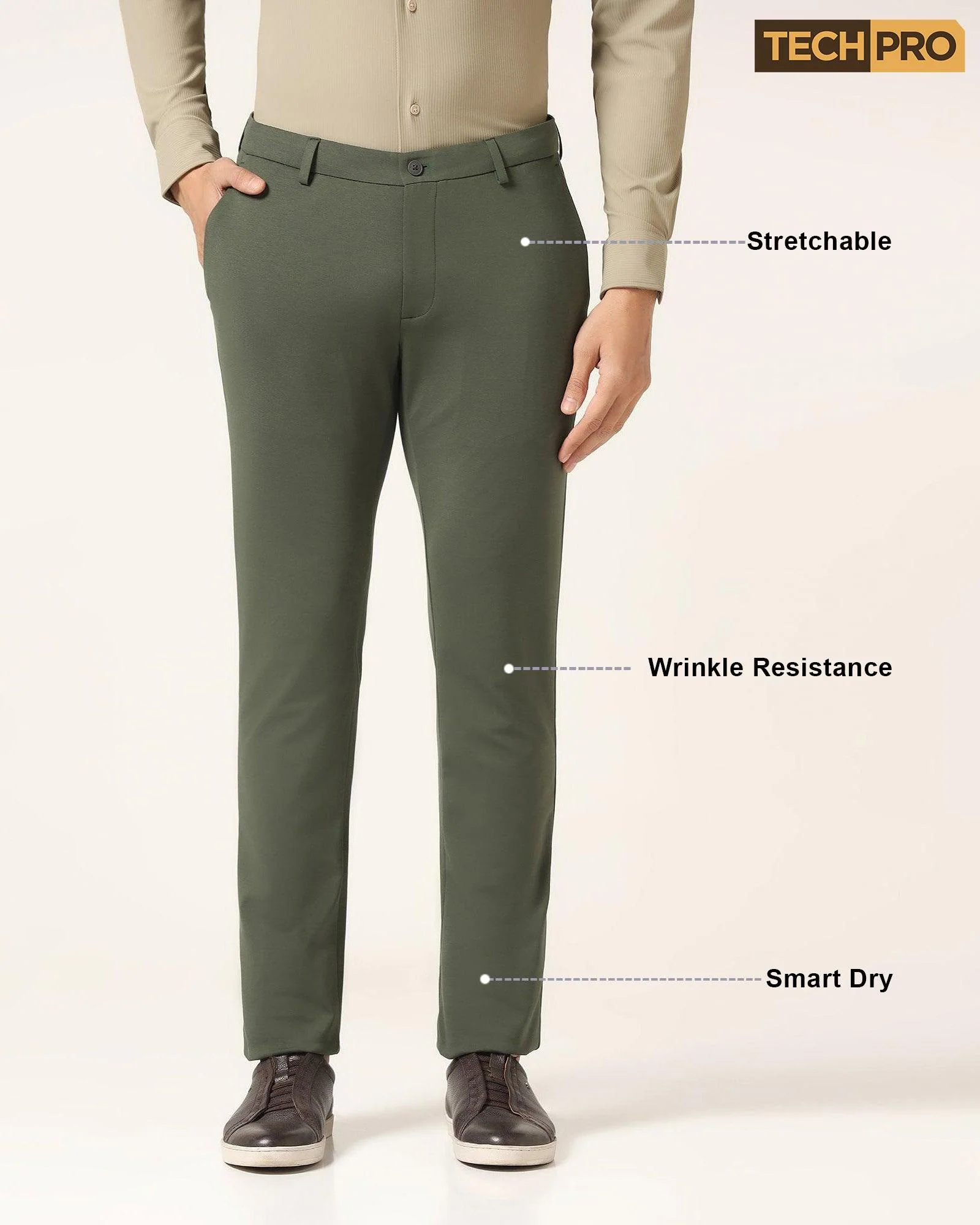 TechPro Slim Fit B-91 Casual Dark Olive Solid Khakis - Ziea - Image 8