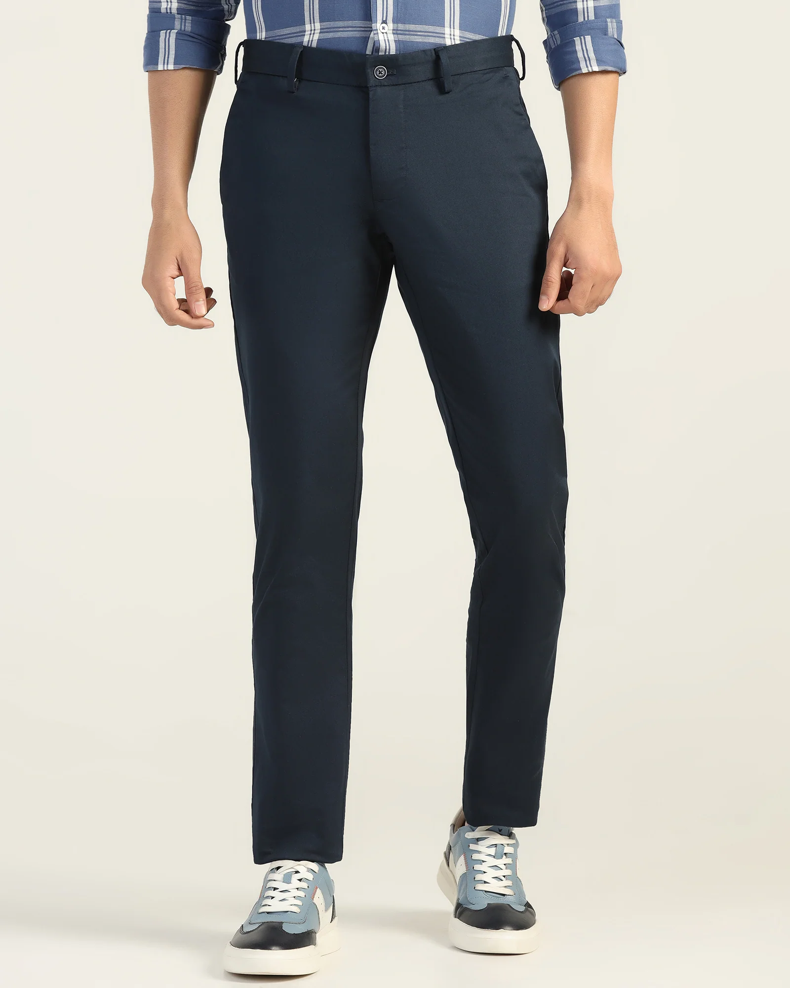 Slim Fit B-91 Casual Navy Solid Khakis - Martin - Image 3