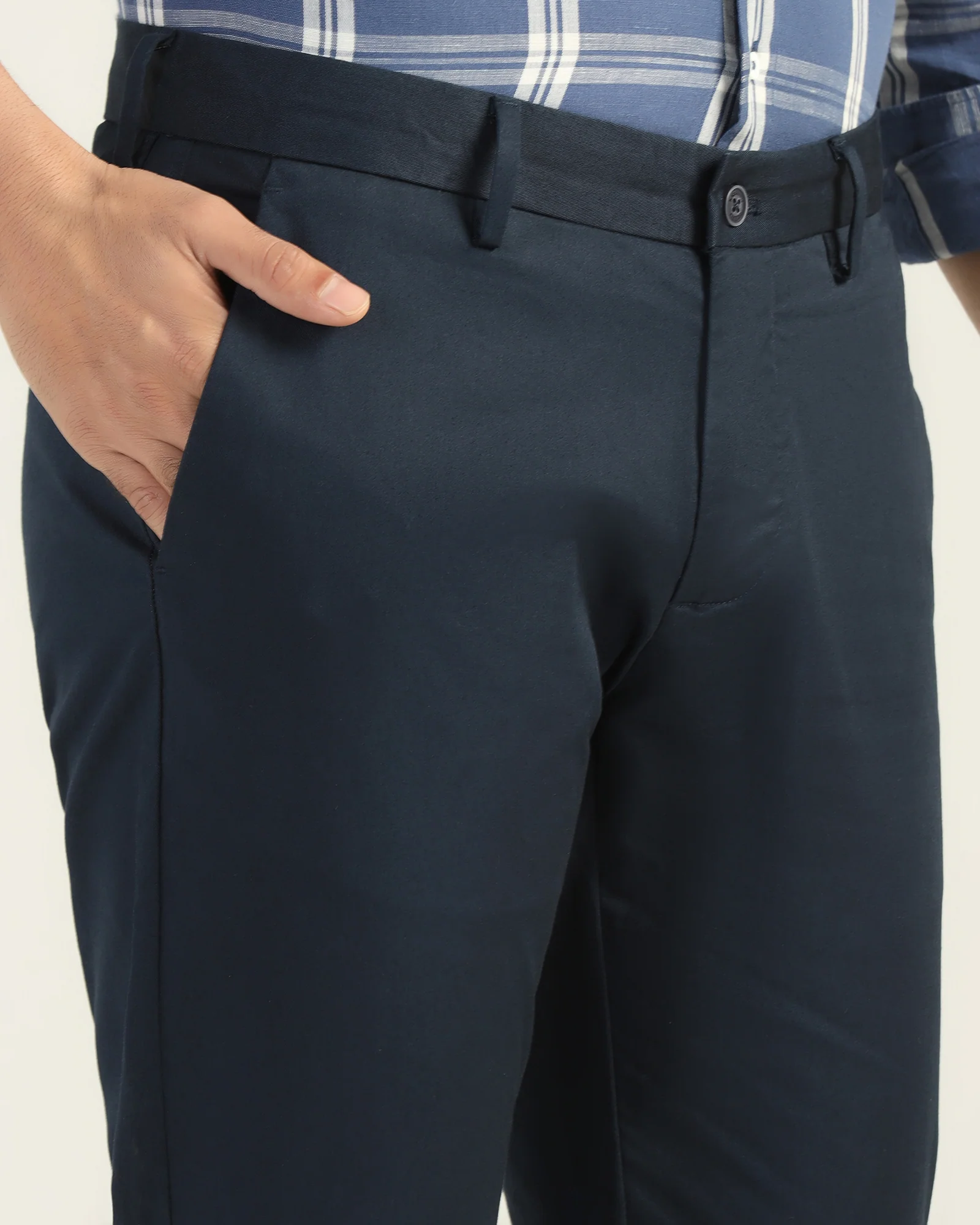 Slim Fit B-91 Casual Navy Solid Khakis - Martin - Image 4