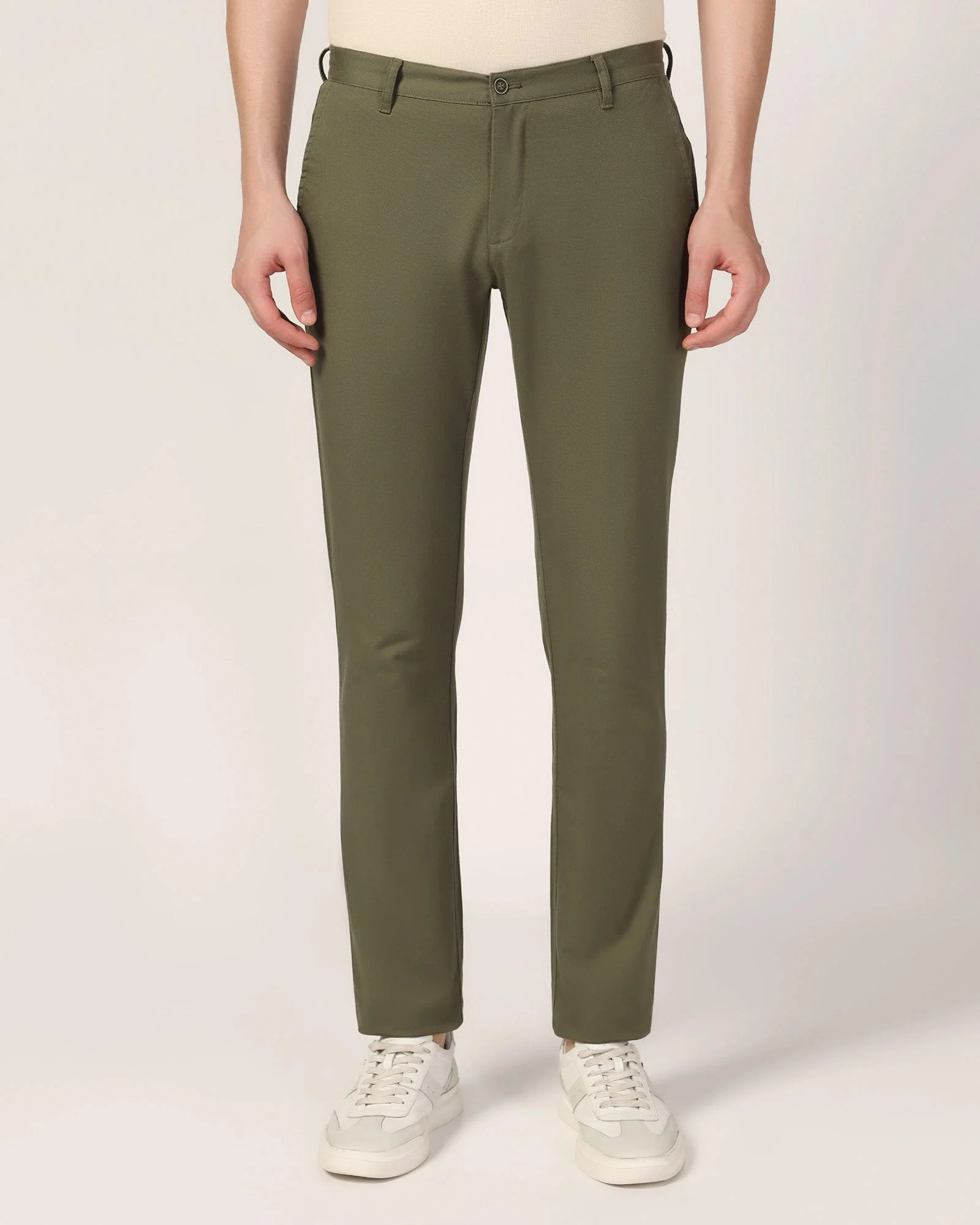 Slim Fit B-91 Casual Olive Solid Khakis - Mint - Image 3