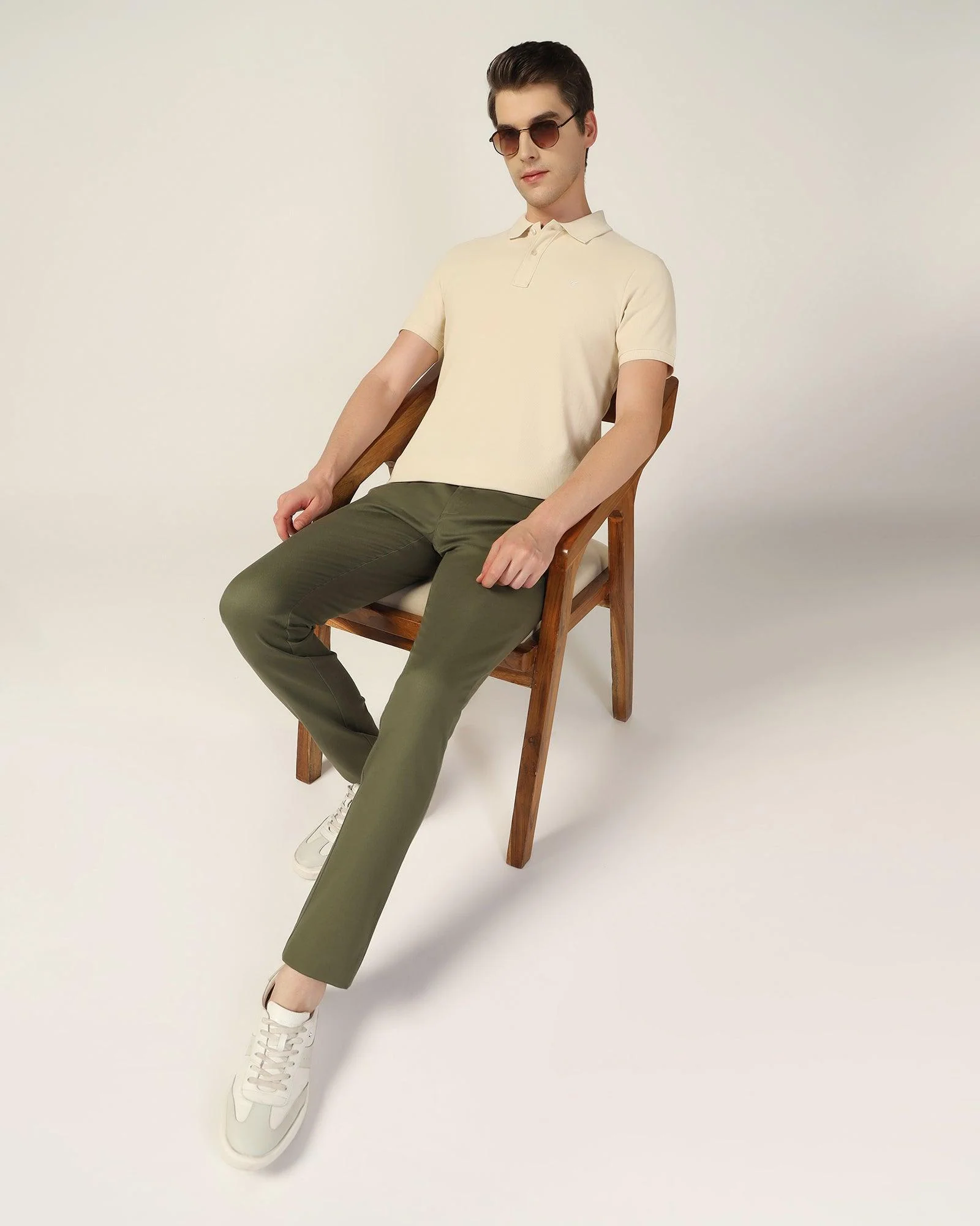 Slim Fit B-91 Casual Olive Solid Khakis - Mint - Image 6