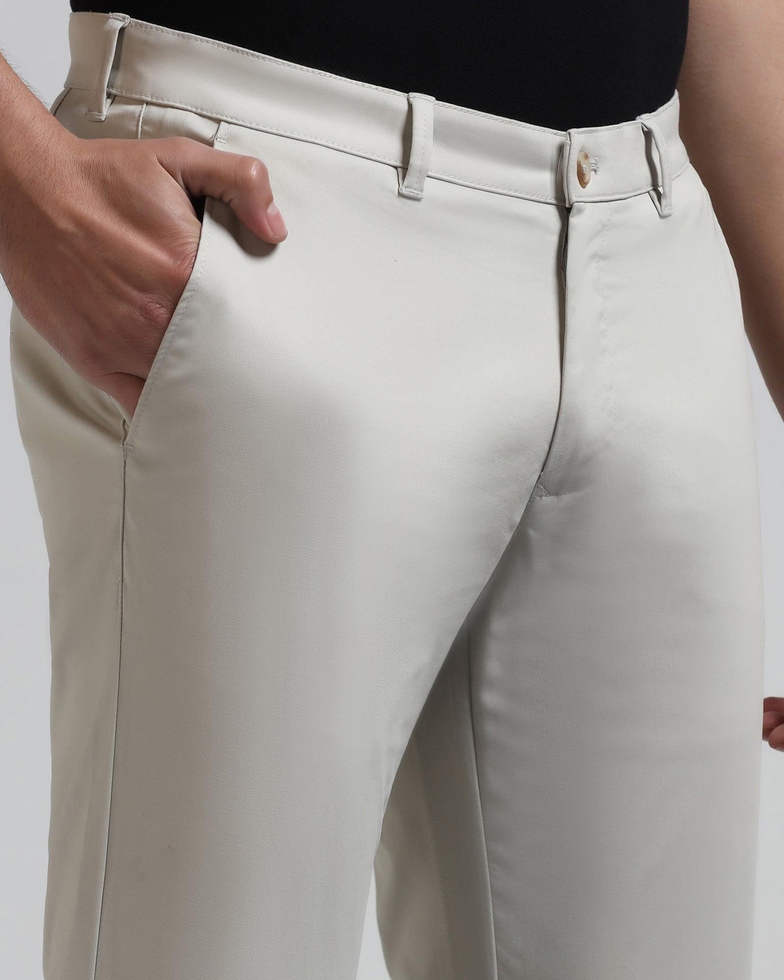 Slim Fit B-91 Casual Stone Beige Solid Khakis - Cultron - Image 4