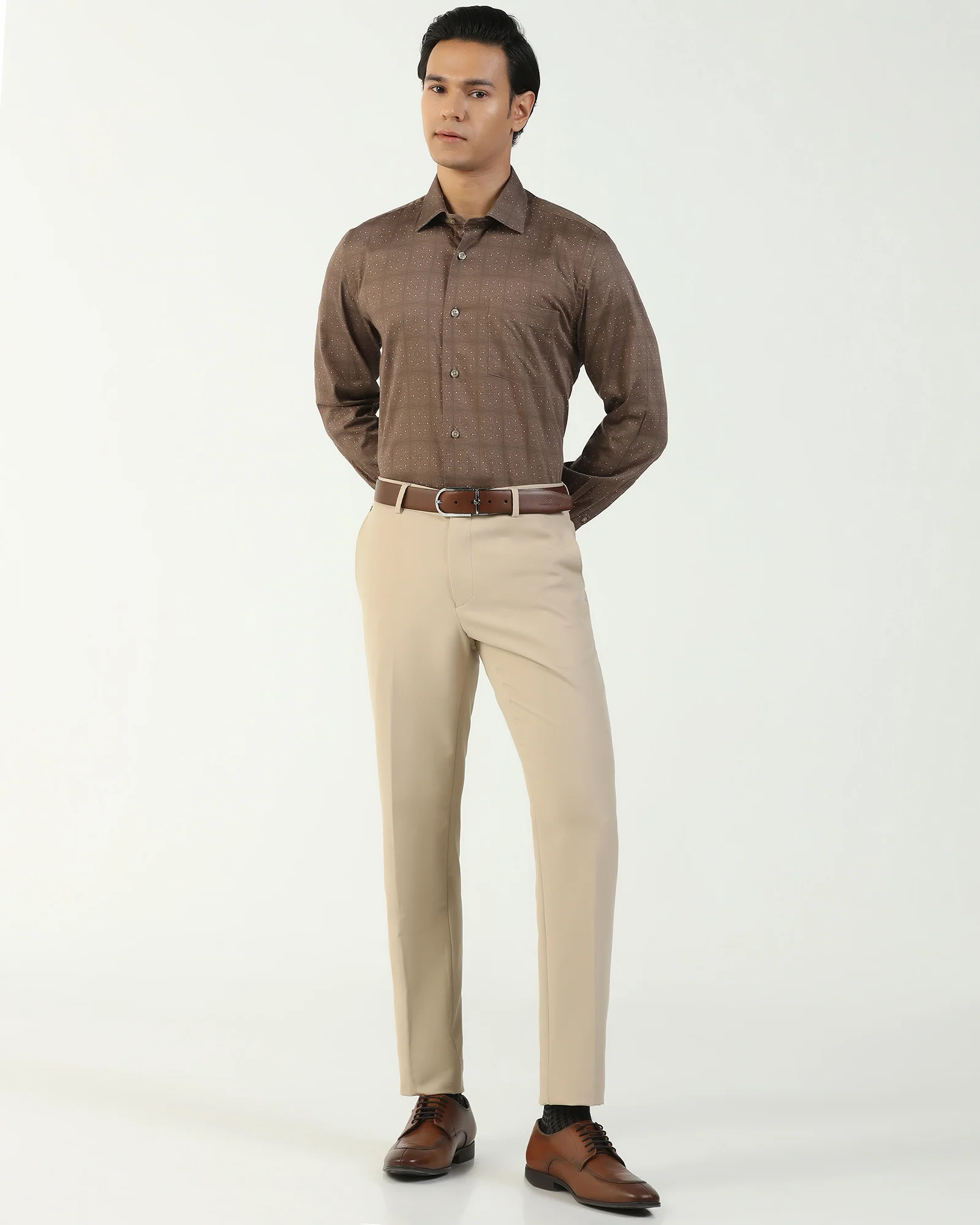 Slim Fit B-91 Formal Beige Solid Trouser - Kenneth