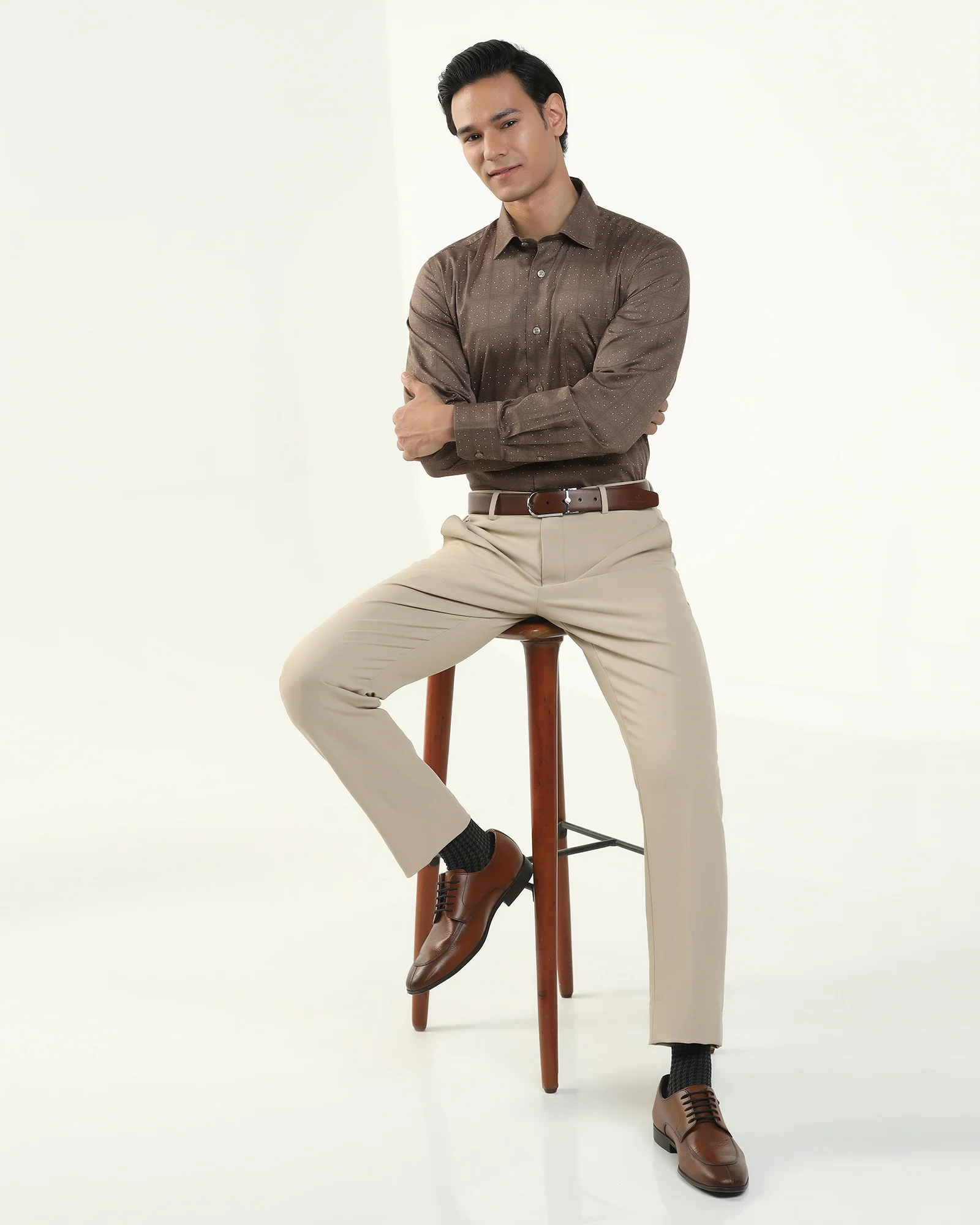 Slim Fit B-91 Formal Beige Solid Trouser - Kenneth - Image 7
