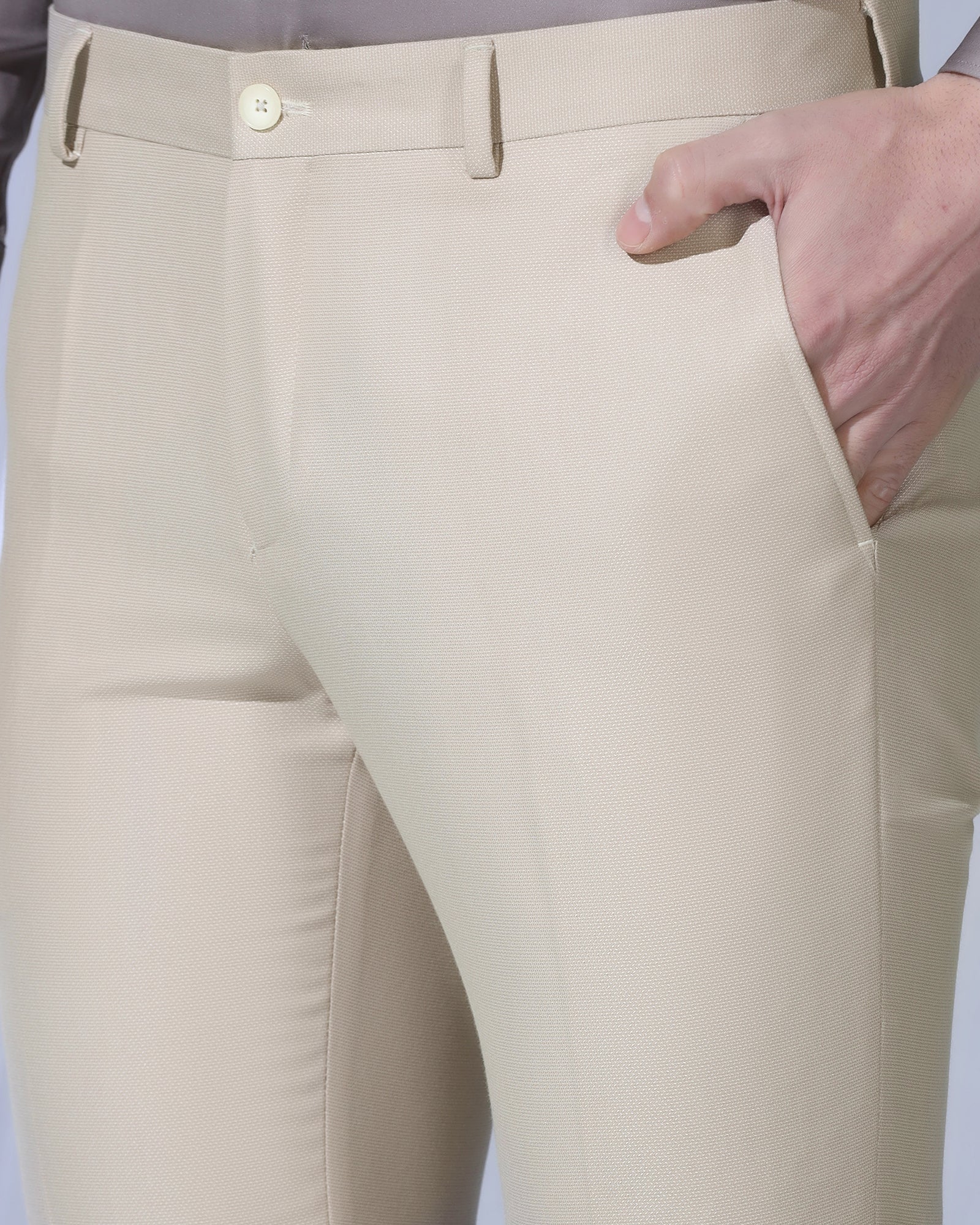 Slim Fit B-91 Formal Beige Textured Trouser - Otto - Image 4