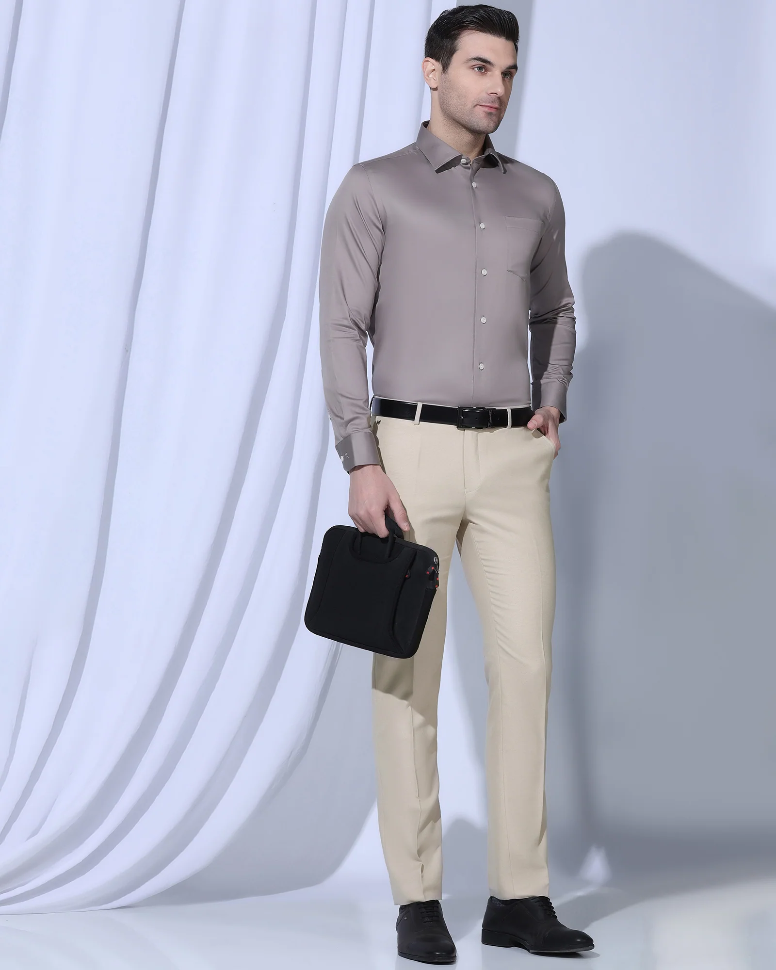 Slim Fit B-91 Formal Beige Textured Trouser - Otto - Image 7