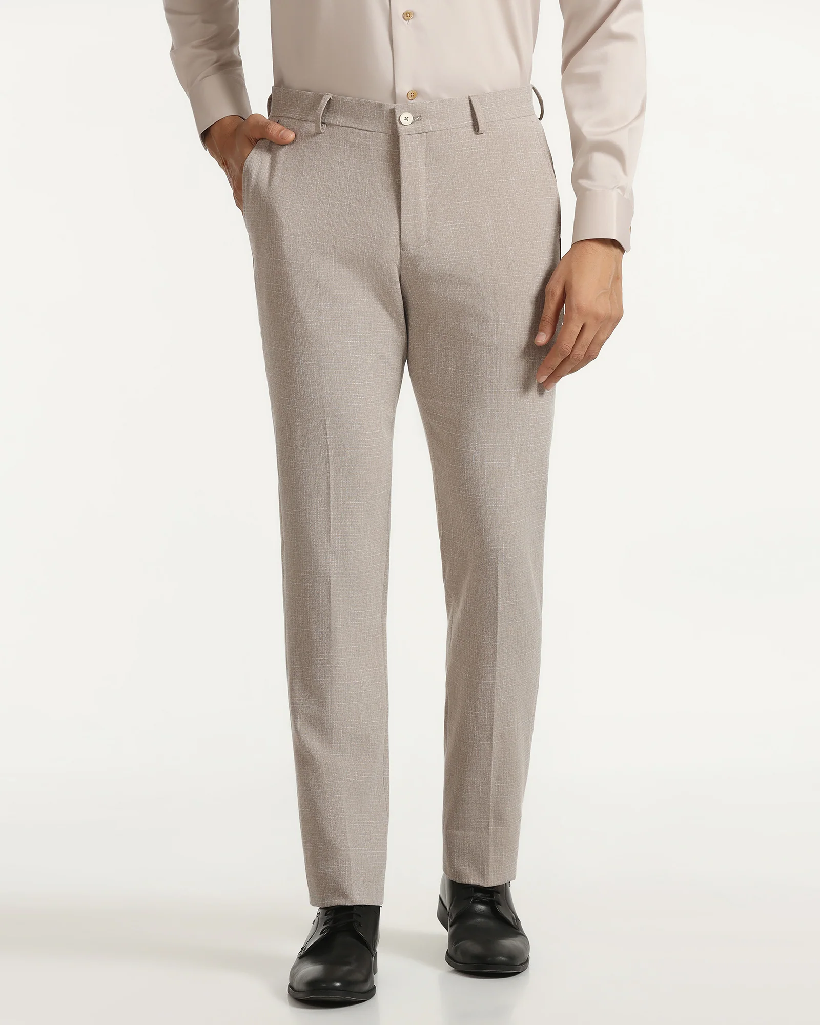 Slim Fit B-91 Formal Beige Textured Trouser - Tumi - Image 3