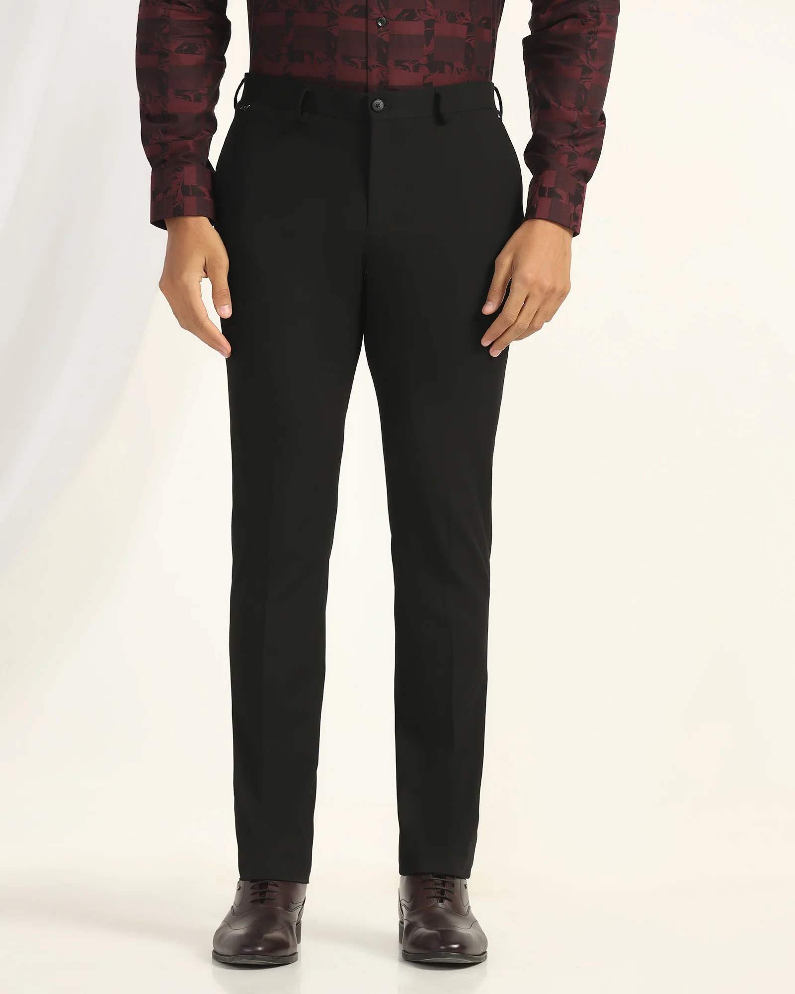 Slim Fit B-91 Formal Black Solid Trouser - Black 263 - Image 3