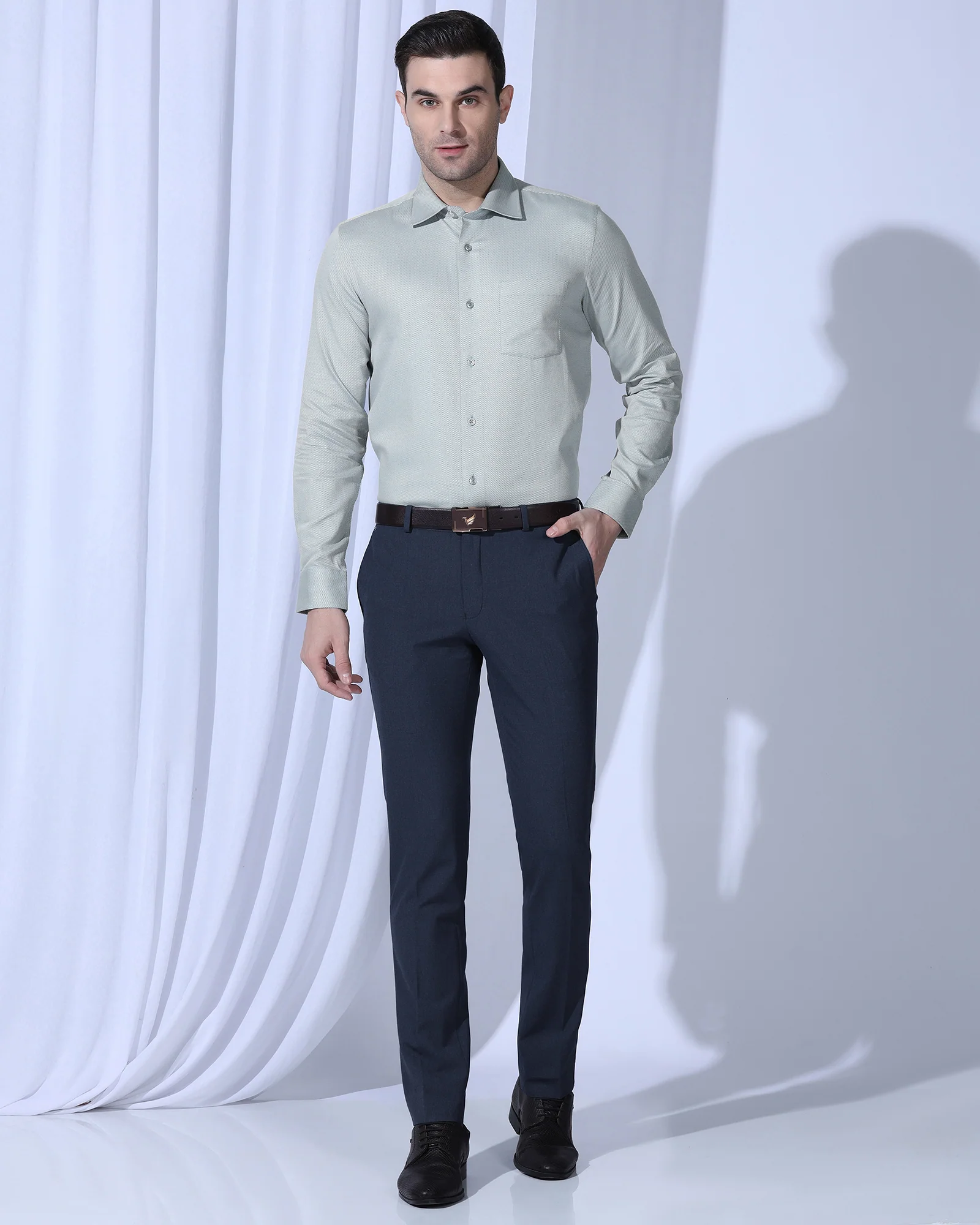 Slim Fit B-91 Formal Blue Solid Trouser - Jonny
