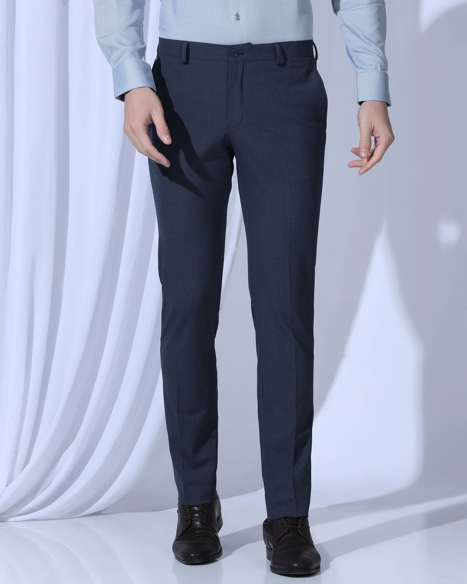 Slim Fit B-91 Formal Blue Solid Trouser - Jonny - Image 3