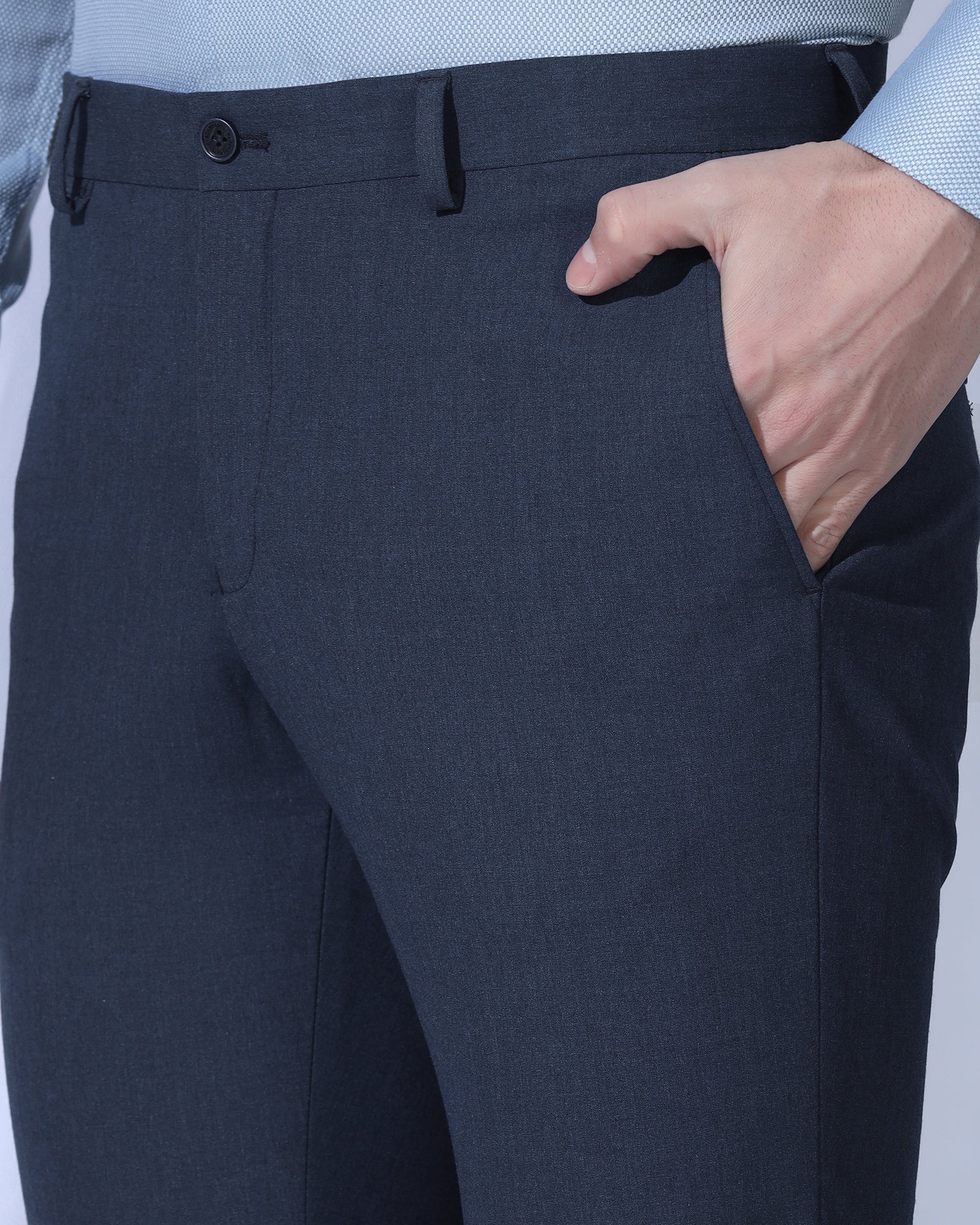 Slim Fit B-91 Formal Blue Solid Trouser - Jonny - Image 4