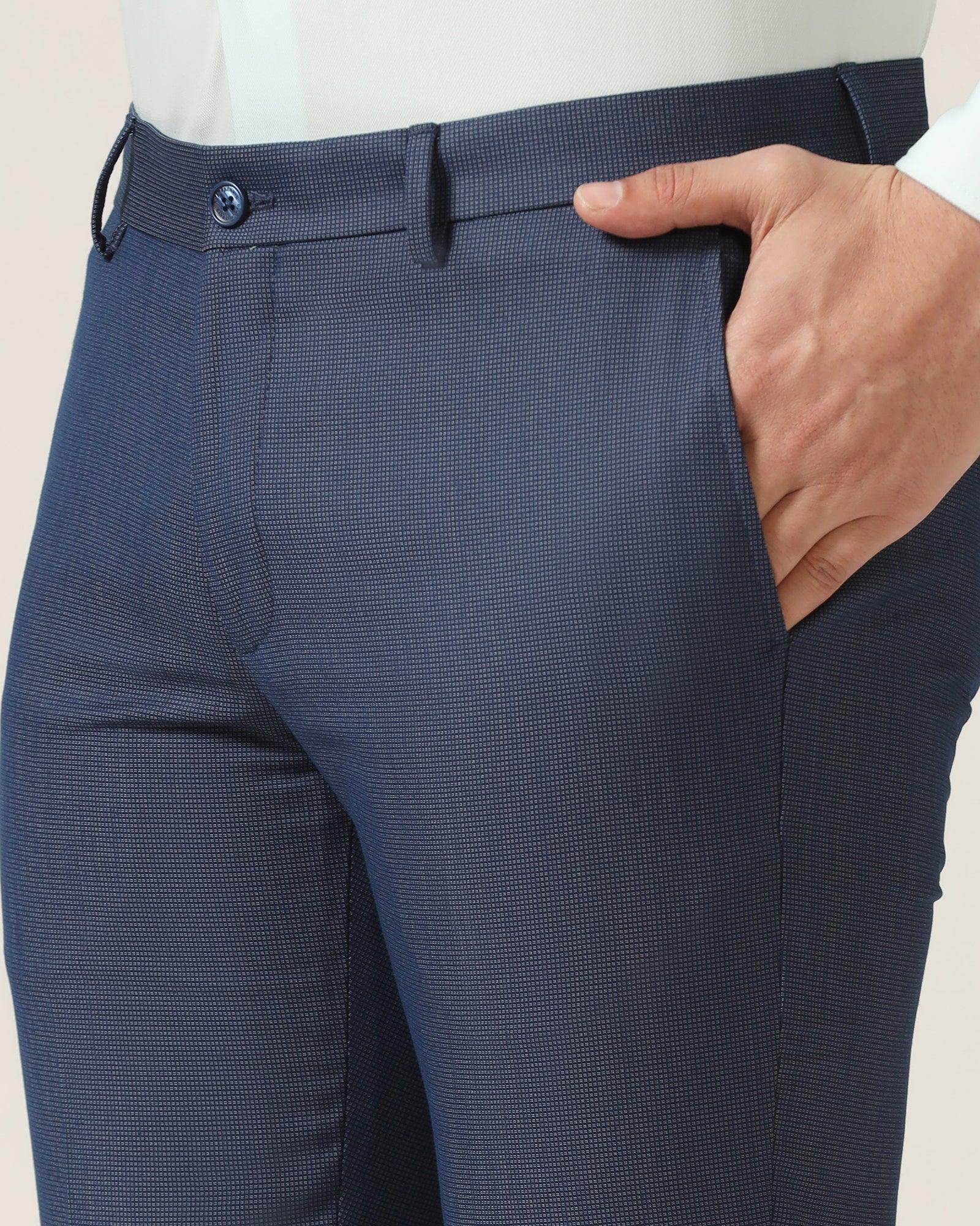 Slim Fit B-91 Formal Blue Textured Trouser - Steed - Image 4