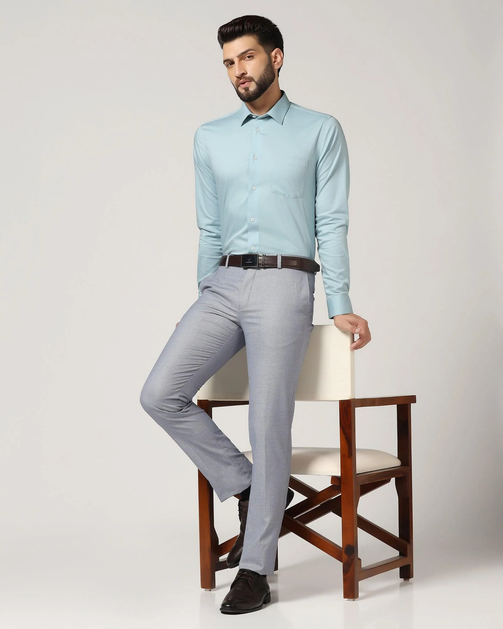 Slim fit B-91 Formal Blue Textured Trouser - Hoop - Image 6