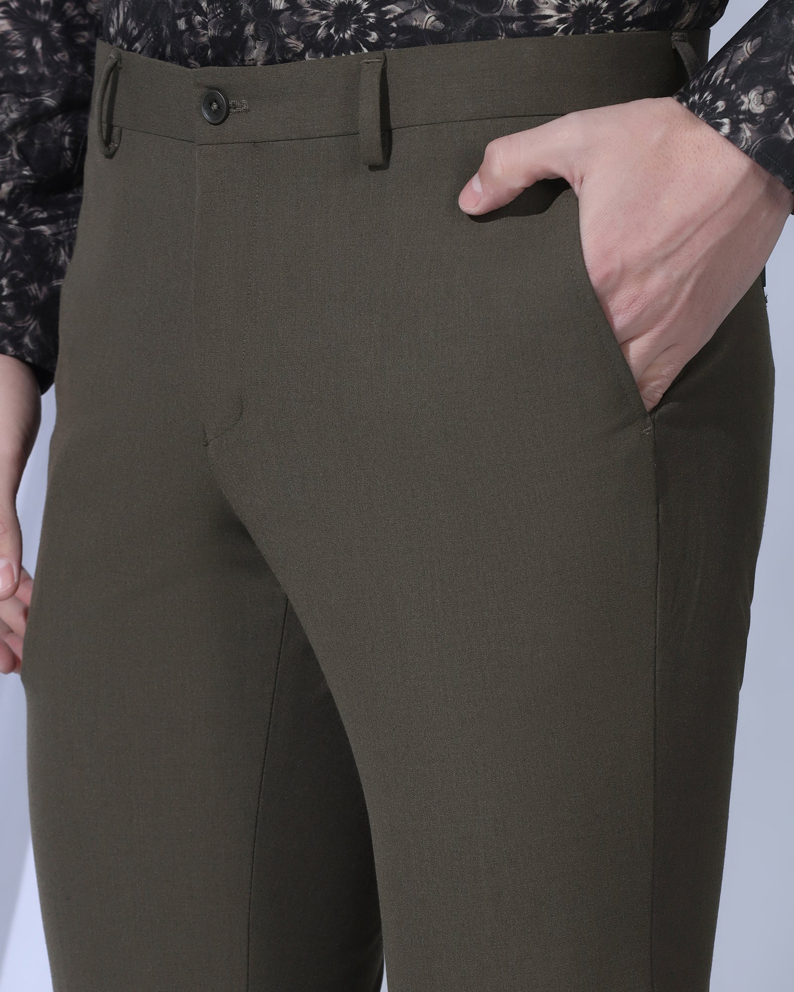Slim Fit B-91 Formal Brown Solid Trouser - Jonny - Image 4