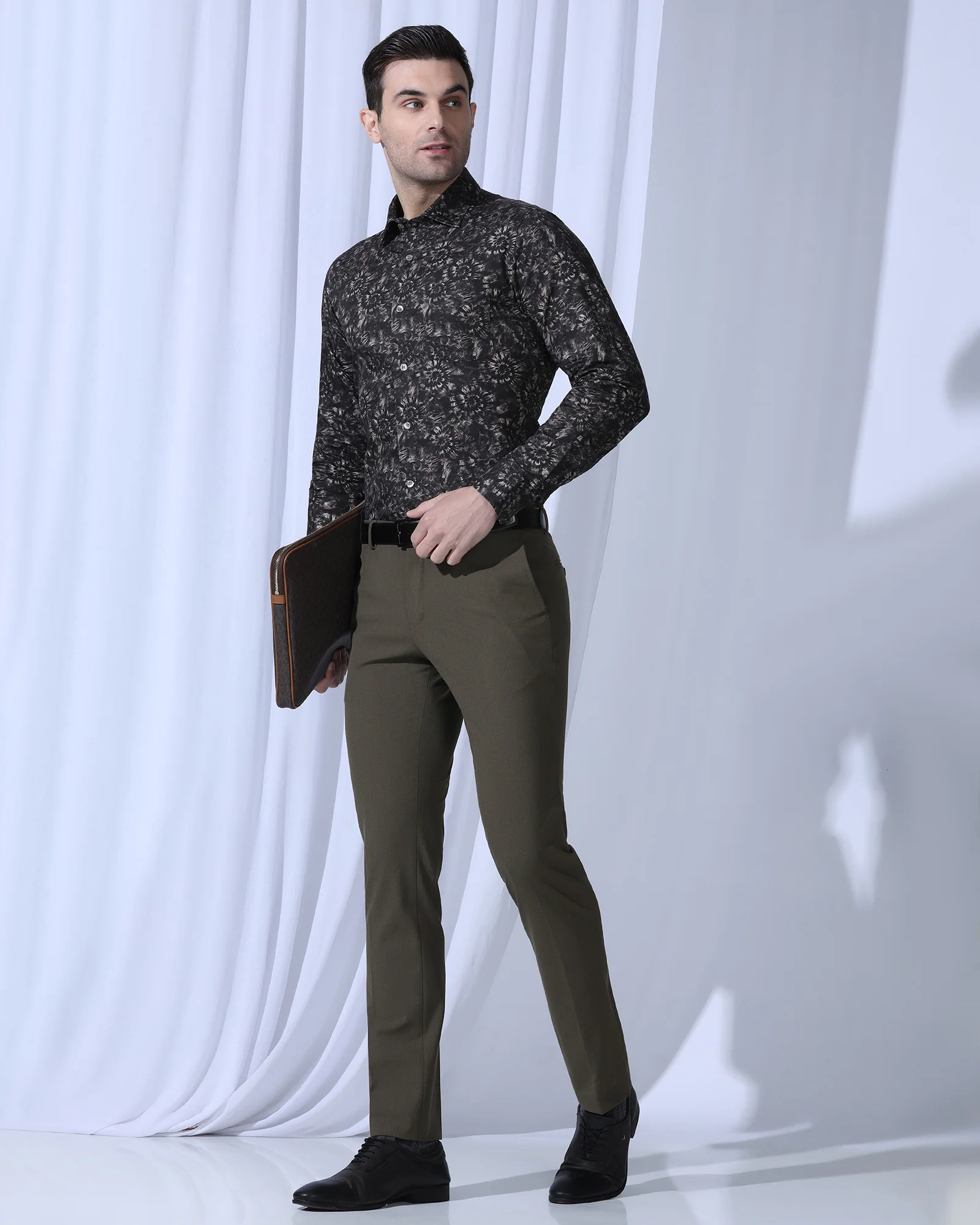 Slim Fit B-91 Formal Brown Solid Trouser - Jonny - Image 7
