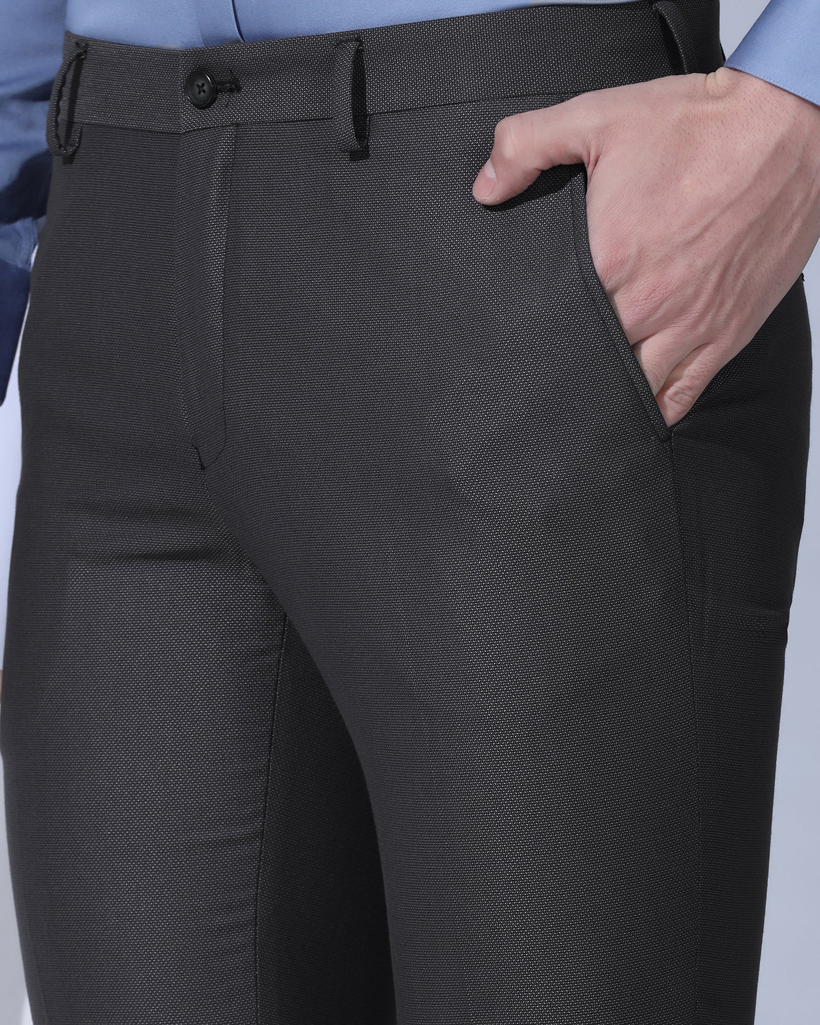 Slim Fit B-91 Formal Charcoal Textured Trouser - Otto - Image 4