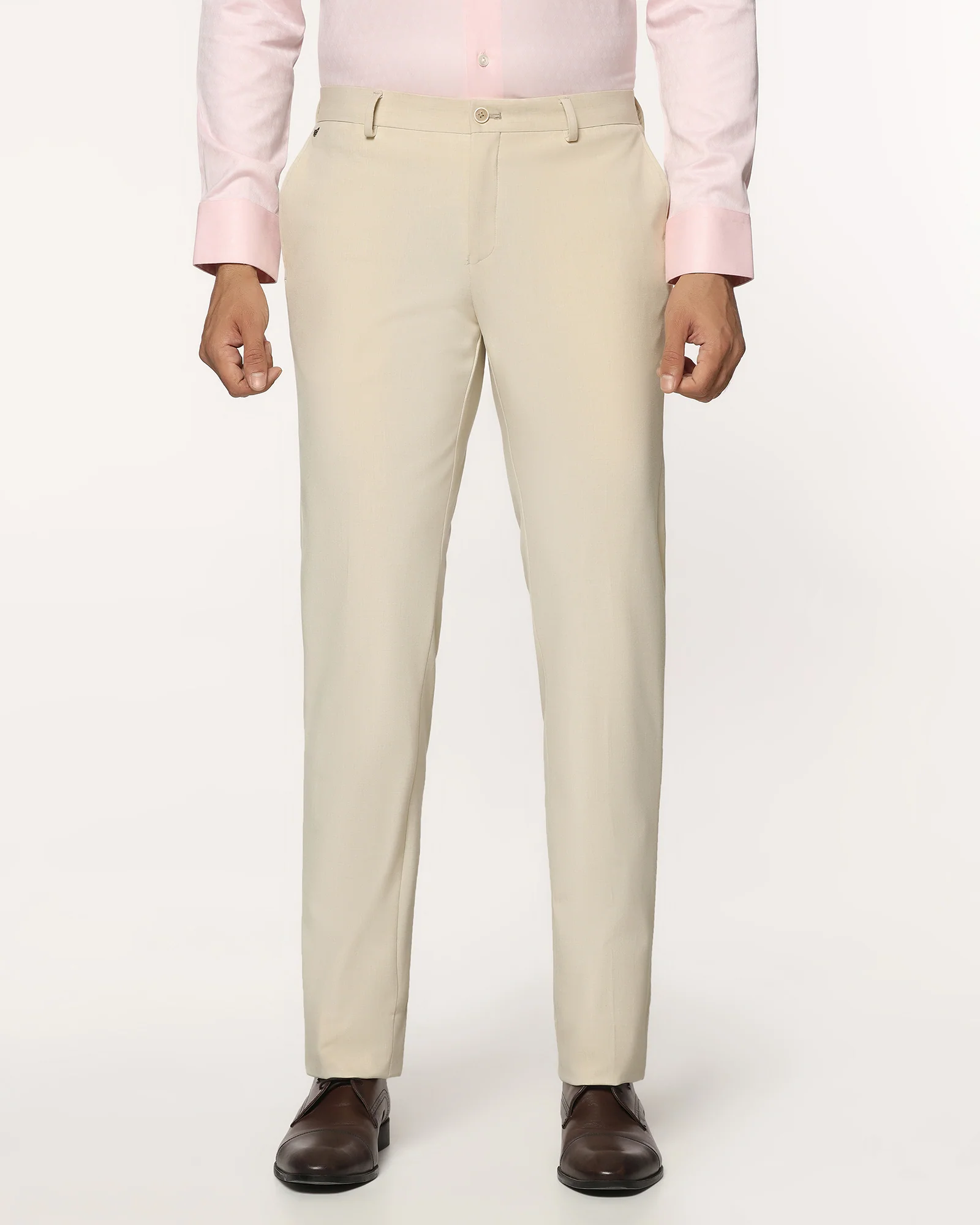 Slim Fit B-91 Formal Cream Solid Trouser - Jonny - Image 3