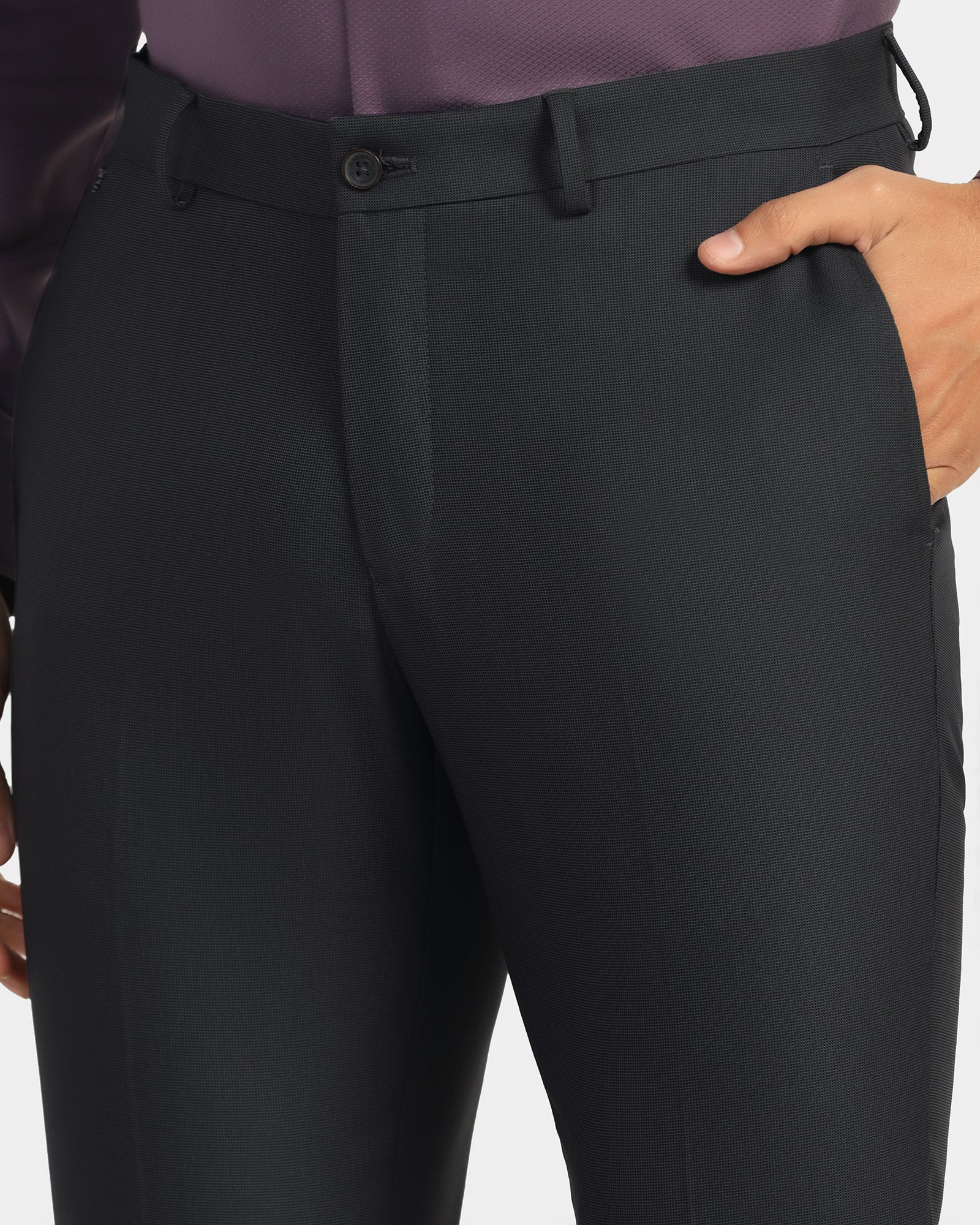 Slim Fit B-91 Formal Dark Grey Textured Trouser - Fendi - Image 4
