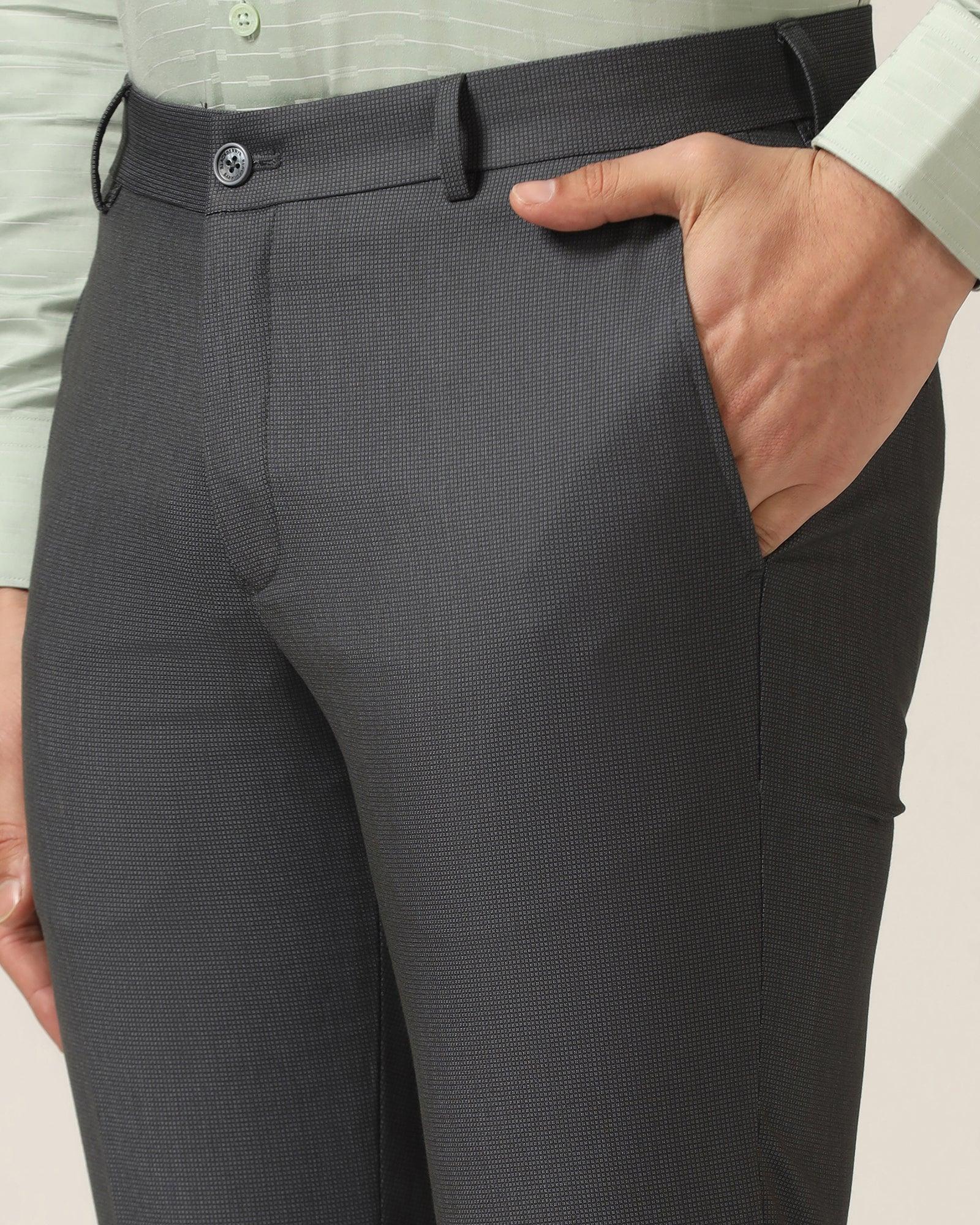 Slim Fit B-91 Formal Dark Grey Textured Trouser - Steed - Image 4