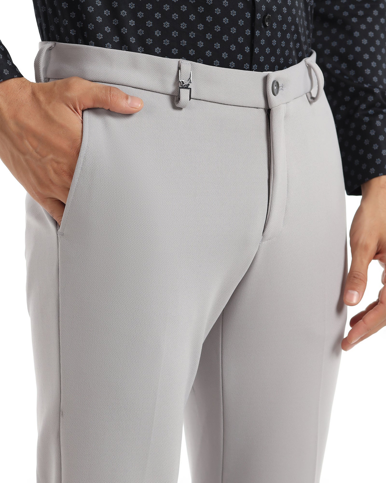 Slim Fit B-91 Formal Grey Textured Trouser - Davidoff - Image 4