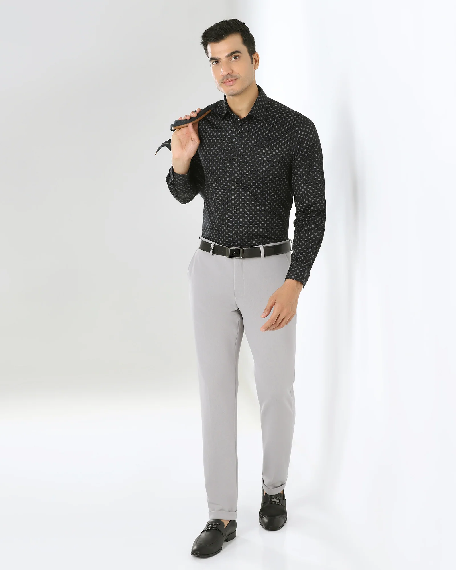 Slim Fit B-91 Formal Grey Textured Trouser - Davidoff - Image 7