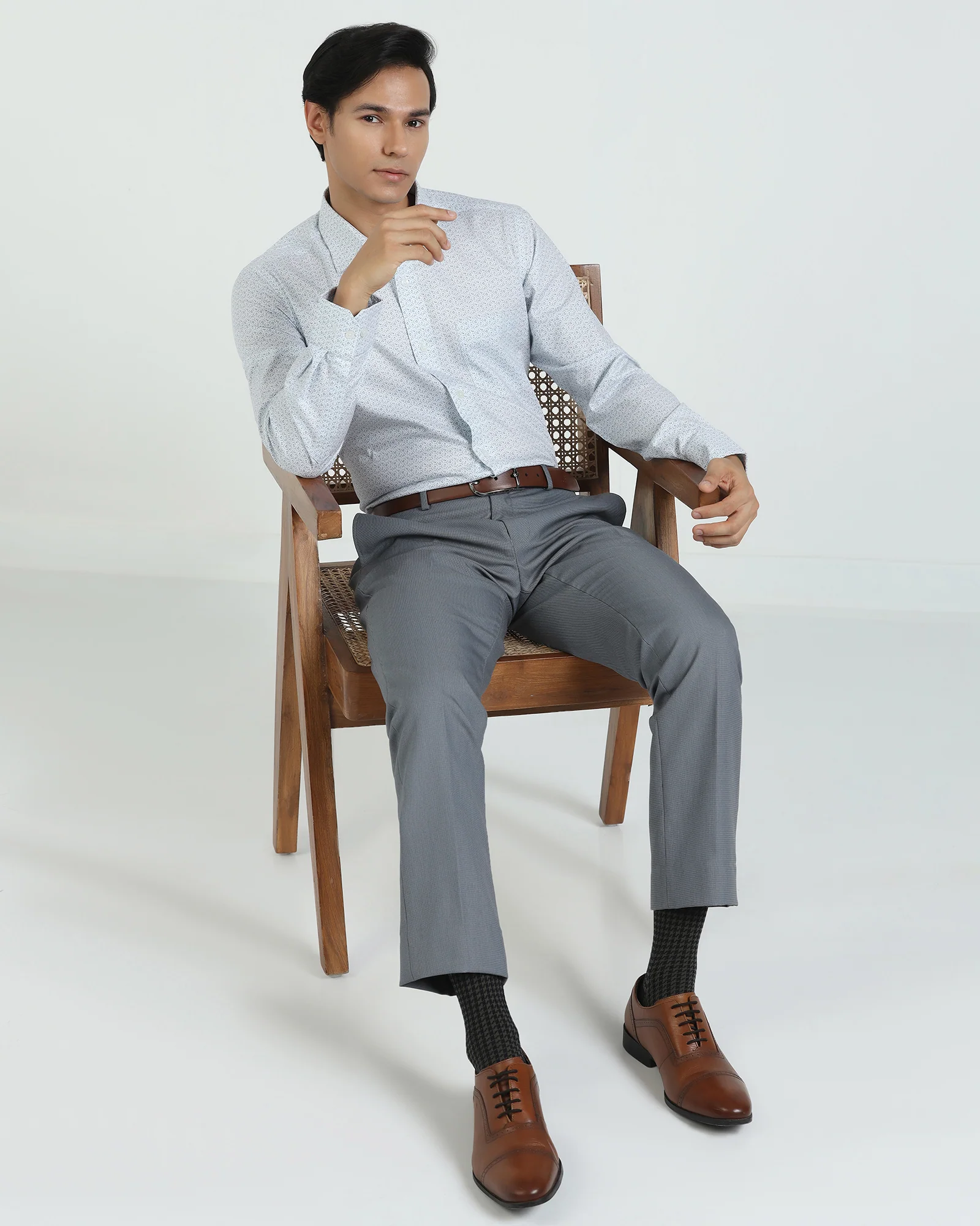 Slim Fit B-91 Formal Grey Textured Trouser - Fendi - Image 7
