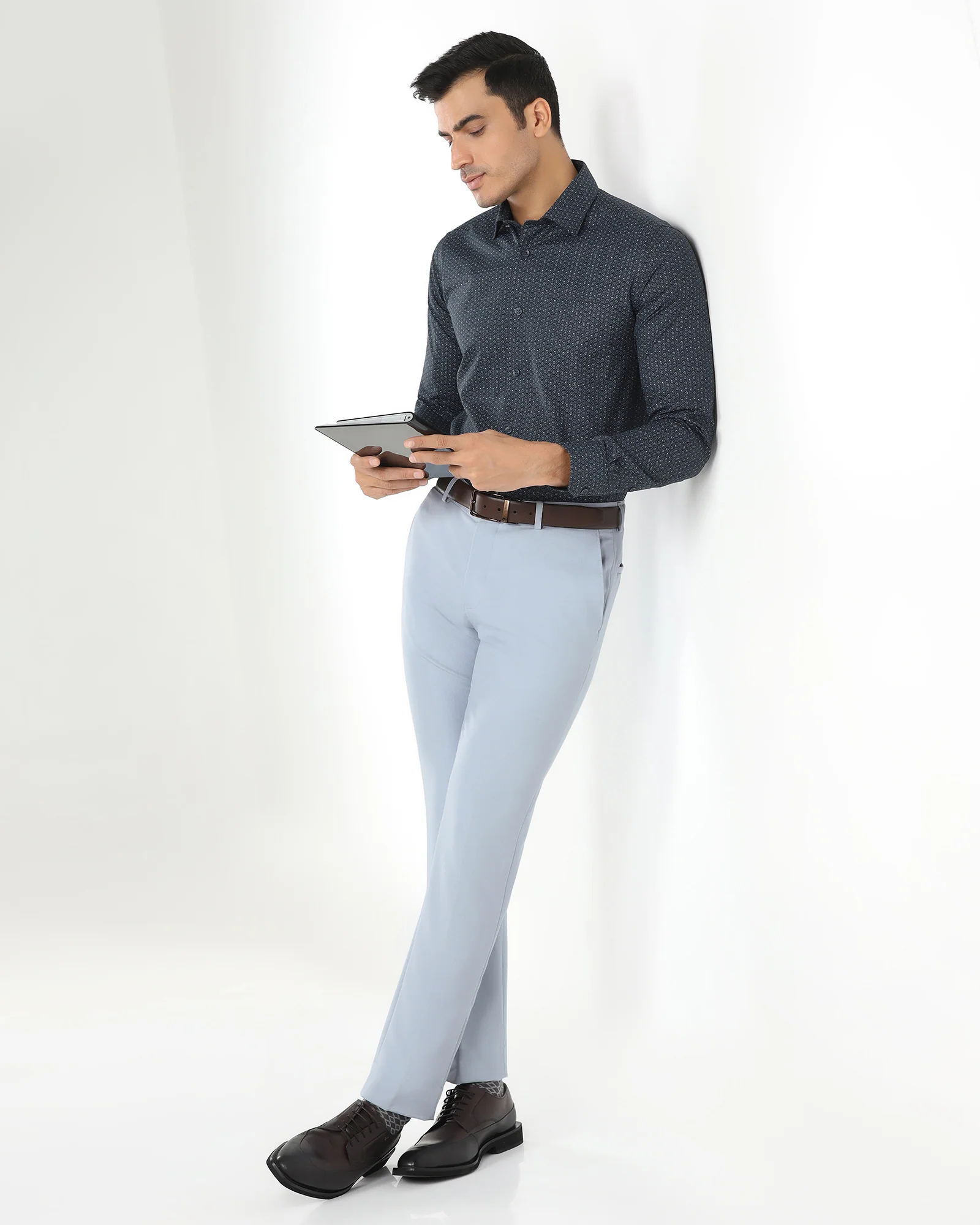 Slim Fit B-91 Formal Light Blue Solid Trouser - Kenneth - Image 7