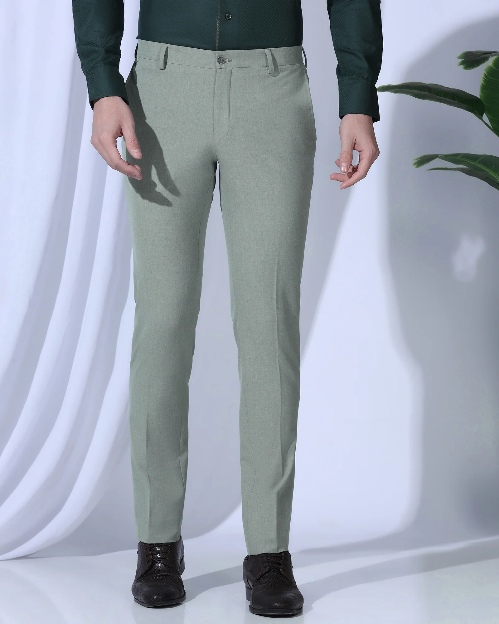 Slim Fit B-91 Formal Light Green Solid Trouser - Jonny - Image 3