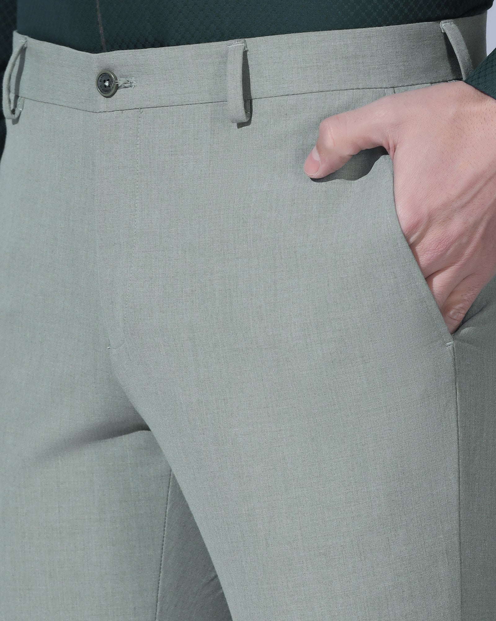 Slim Fit B-91 Formal Light Green Solid Trouser - Jonny - Image 4