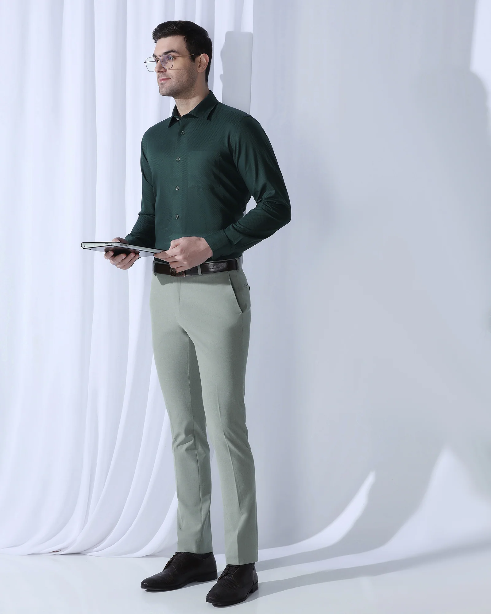 Slim Fit B-91 Formal Light Green Solid Trouser - Jonny - Image 7