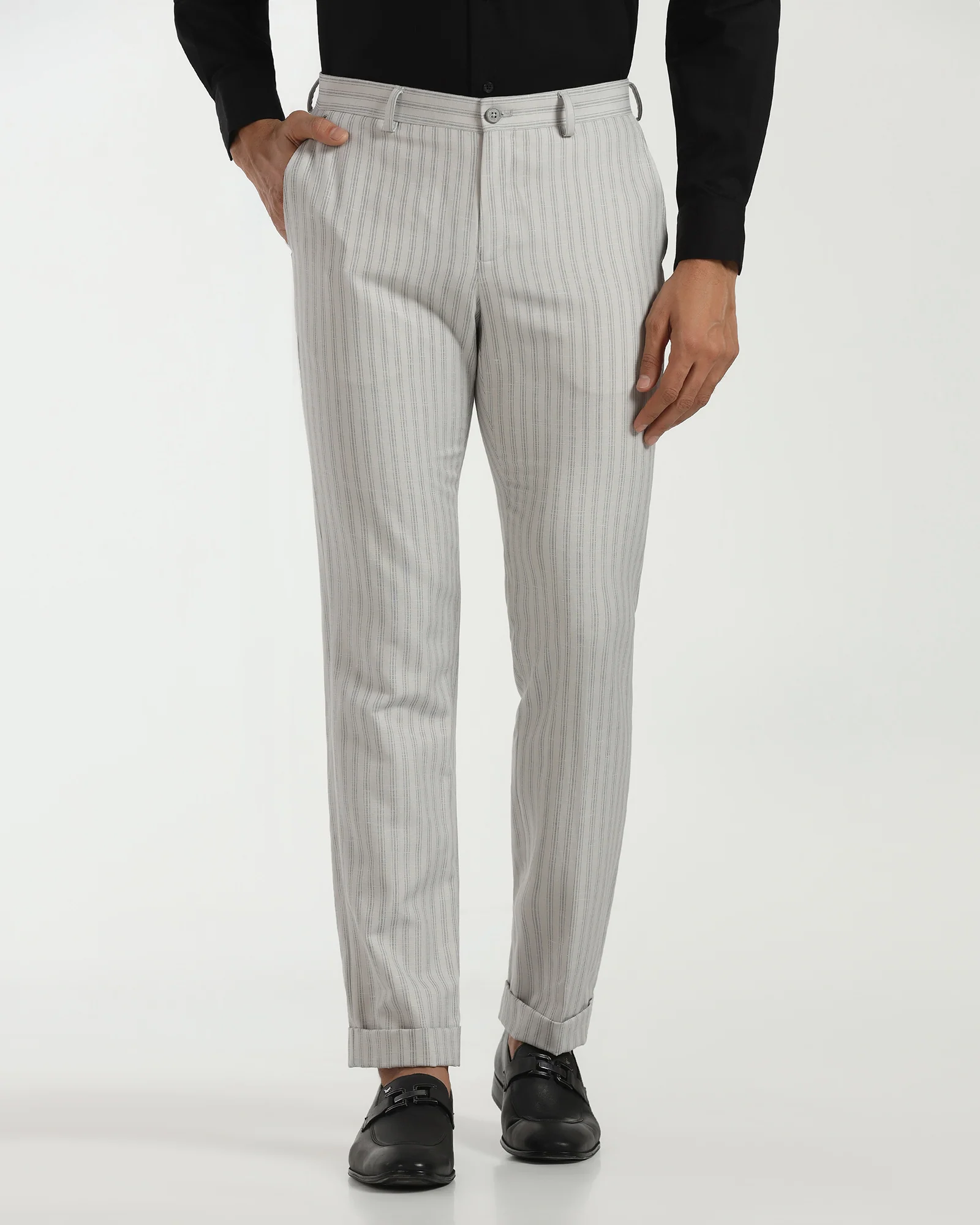 Slim Fit B-91 Formal Light Grey Stripe Trouser - Nautica - Image 3