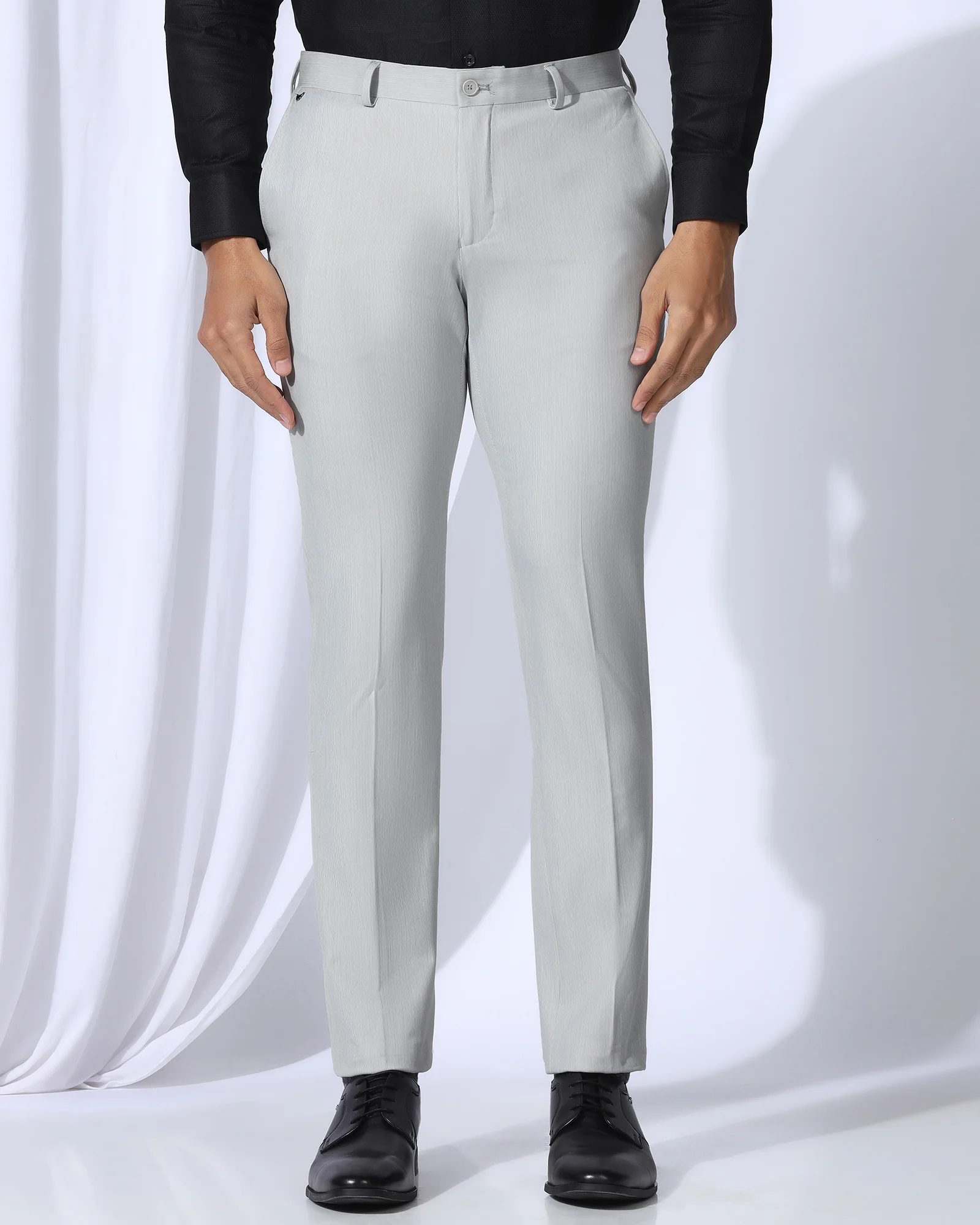 Slim Fit B-91 Formal Light Grey Stripe Trouser - Ninja - Image 3