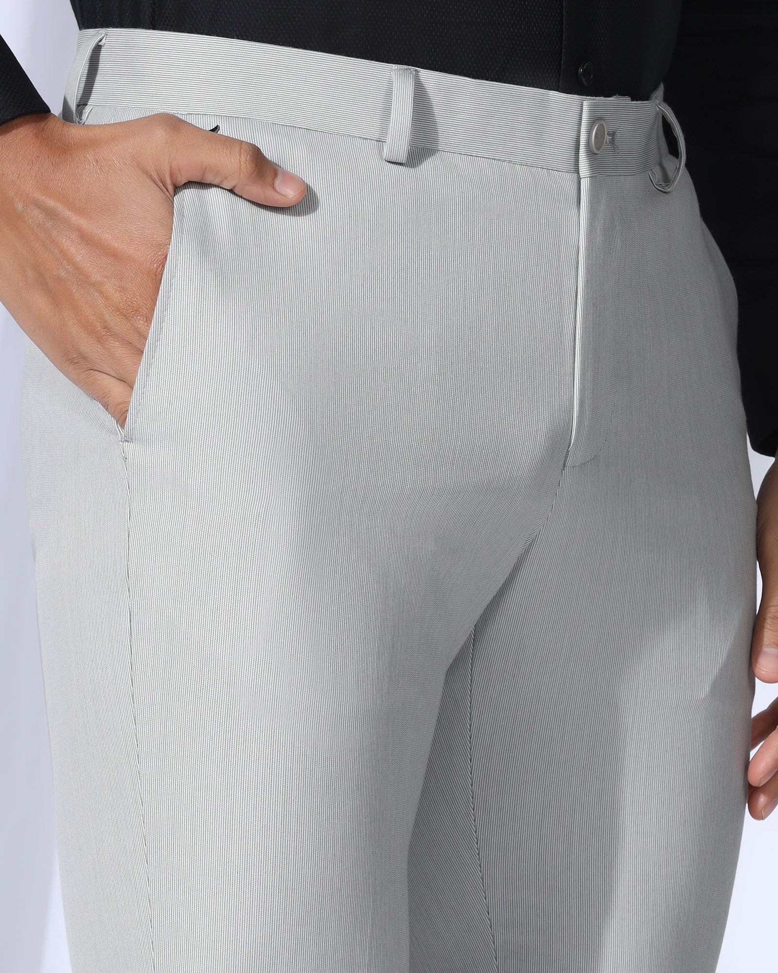 Slim Fit B-91 Formal Light Grey Stripe Trouser - Ninja - Image 4