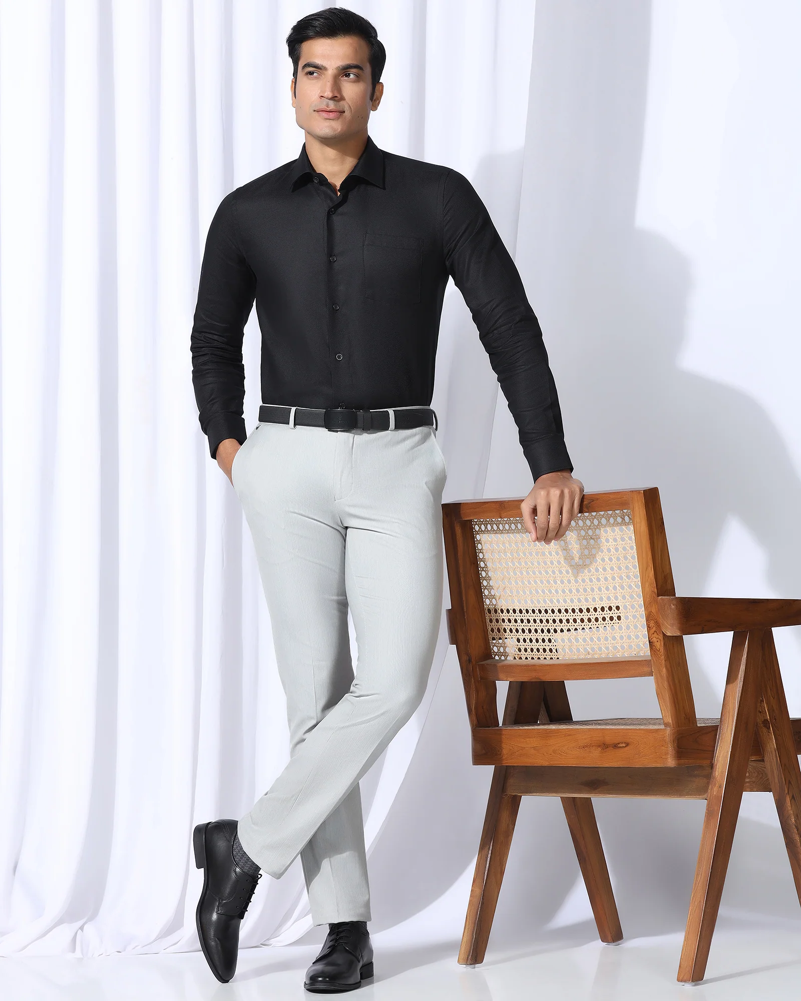 Slim Fit B-91 Formal Light Grey Stripe Trouser - Ninja - Image 7