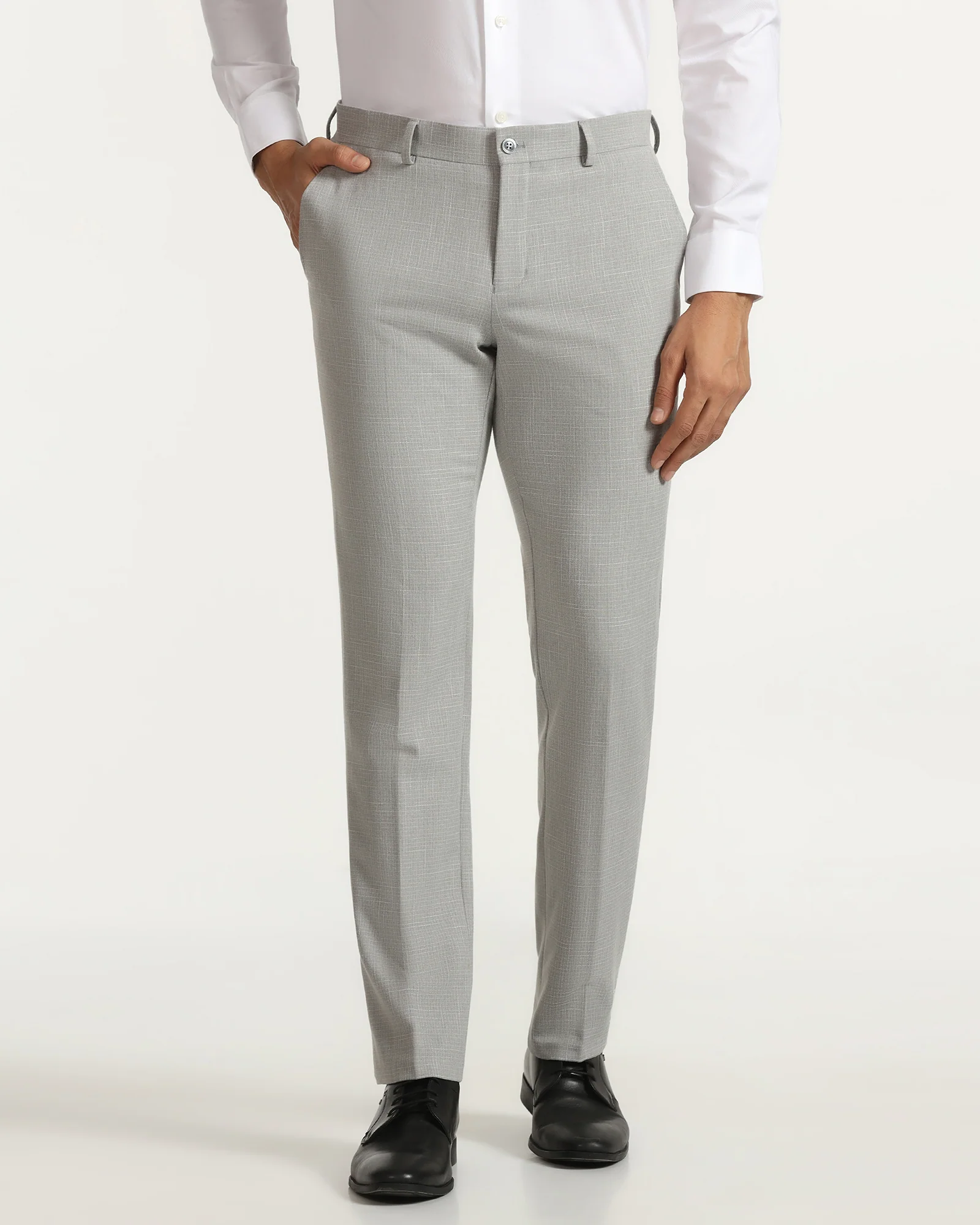 Slim Fit B-91 Formal Light Grey Textured Trouser - Tumi - Image 3