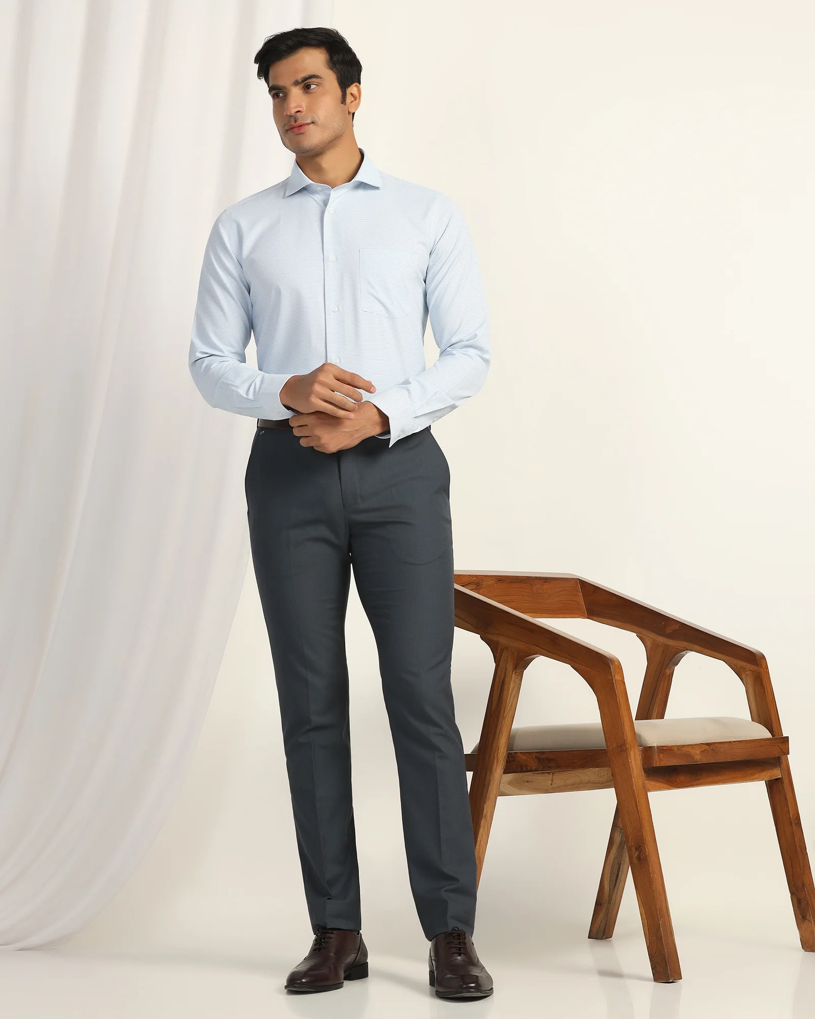 Slim Fit B-91 Formal Navy Textured Trouser - Fendi - Image 7