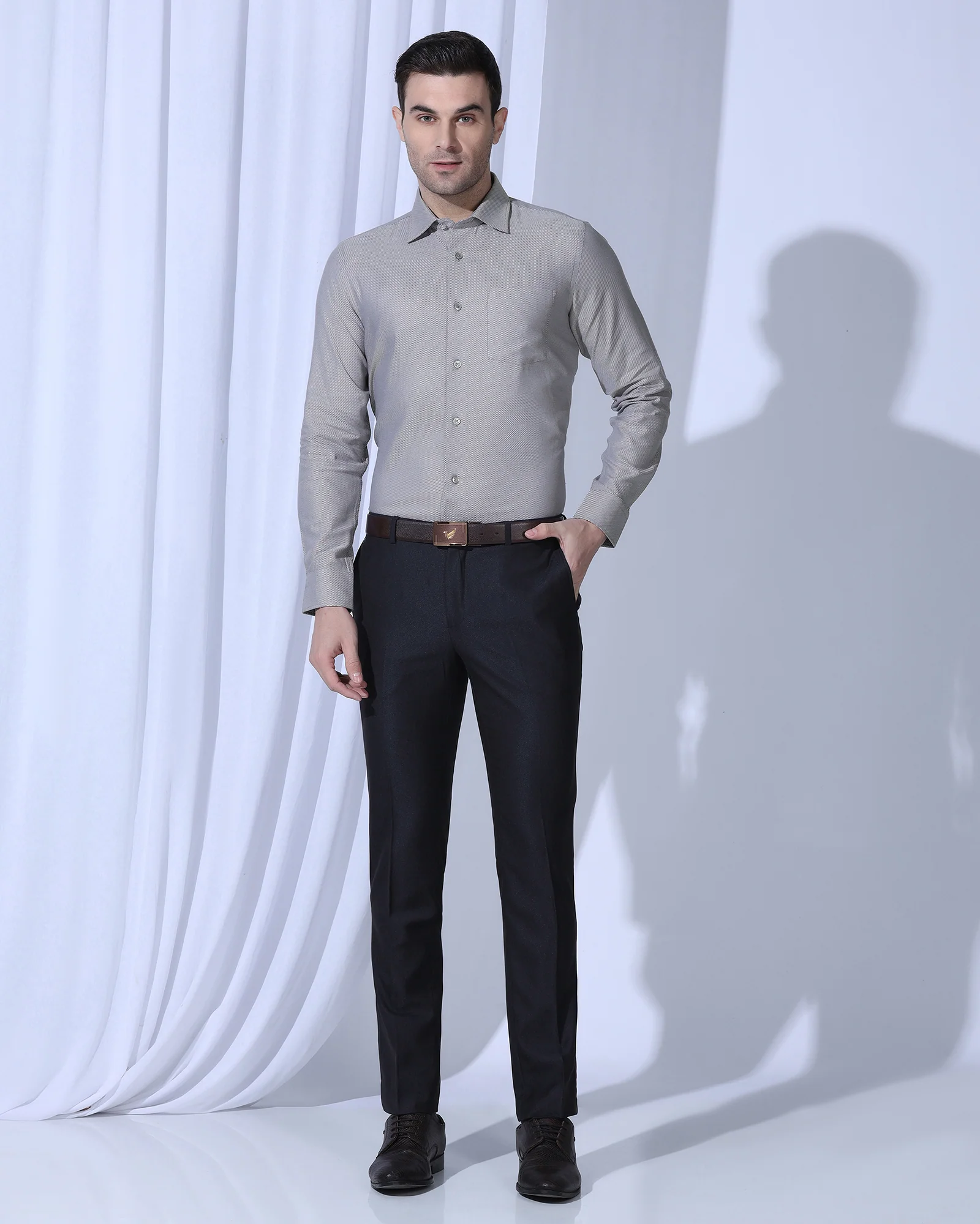 Slim Fit B-91 Formal Navy Textured Trouser - Otto