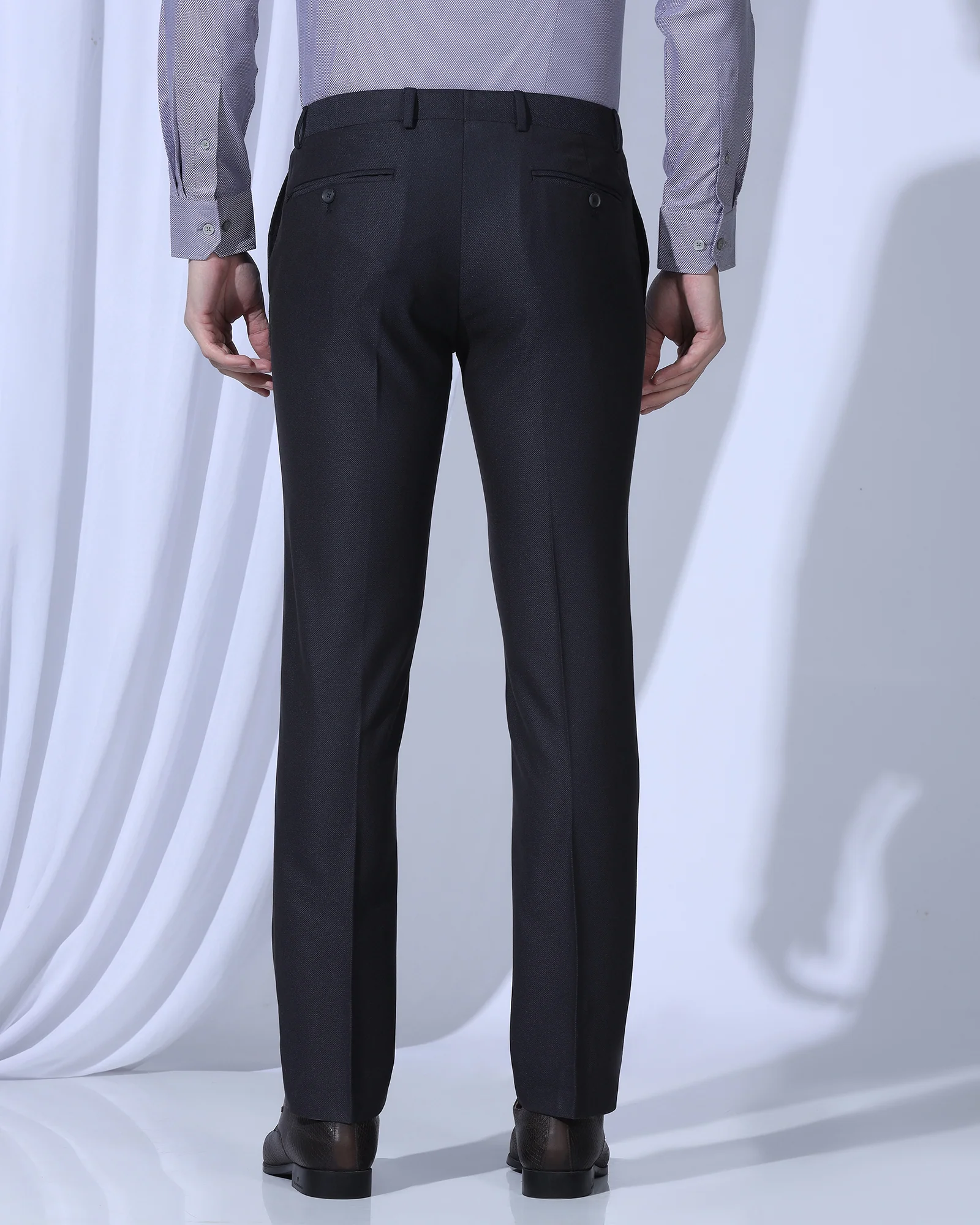 Slim Fit B-91 Formal Navy Textured Trouser - Otto - Image 2