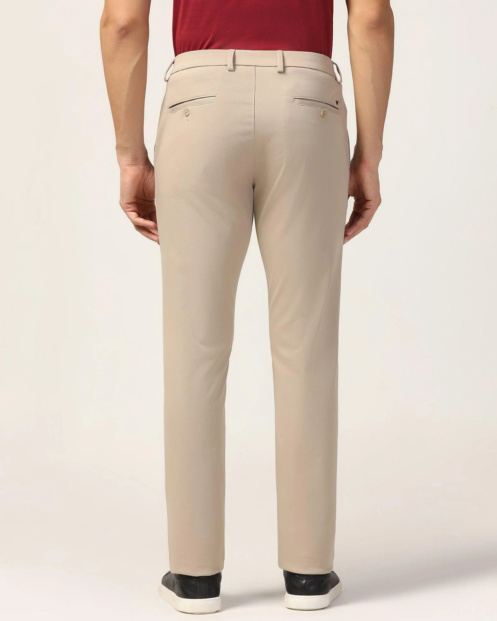 Slim Fit B-91 Casual Beige Solid Khakis - Vring - Image 2