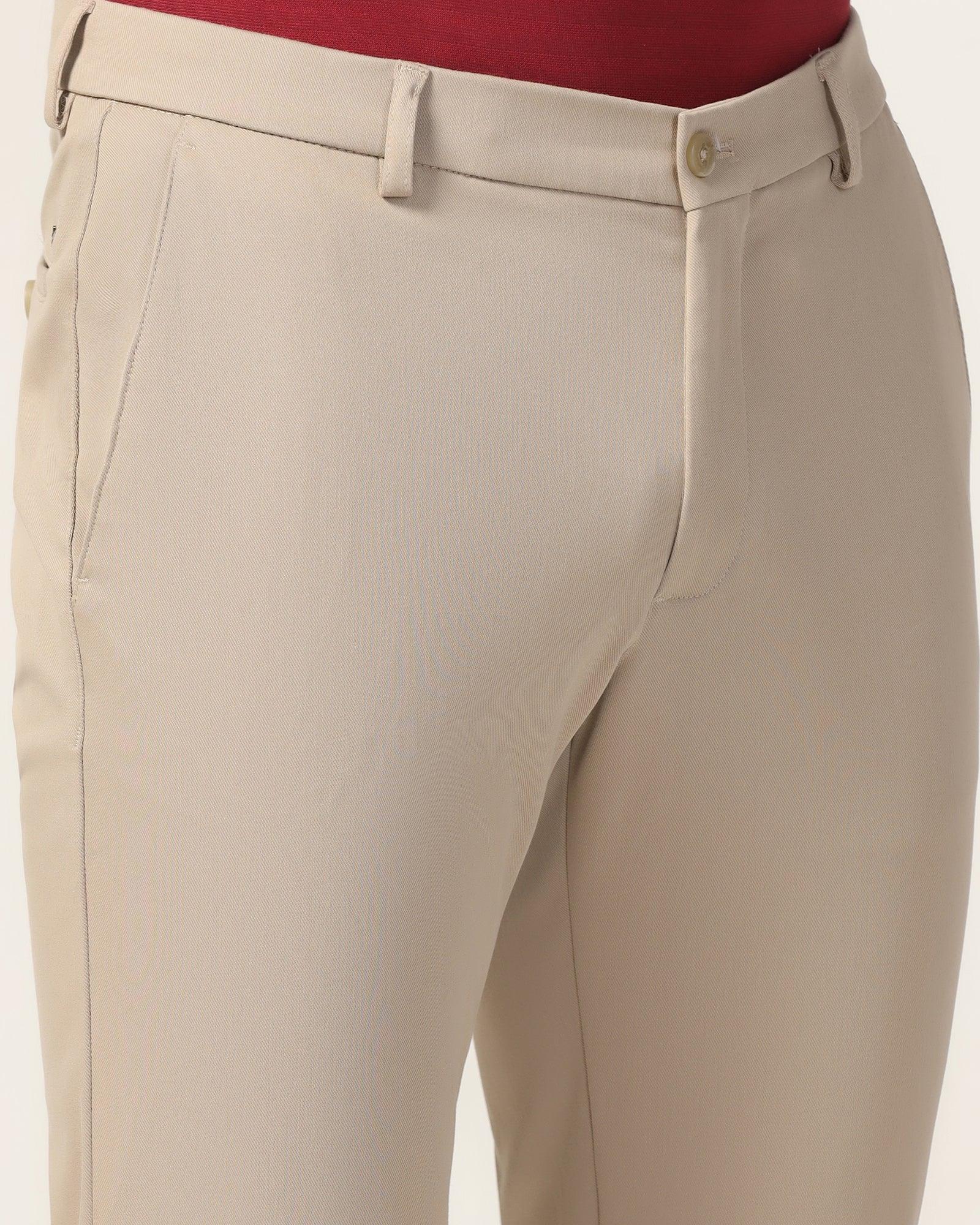 Slim Fit B-91 Casual Beige Solid Khakis - Vring - Image 4