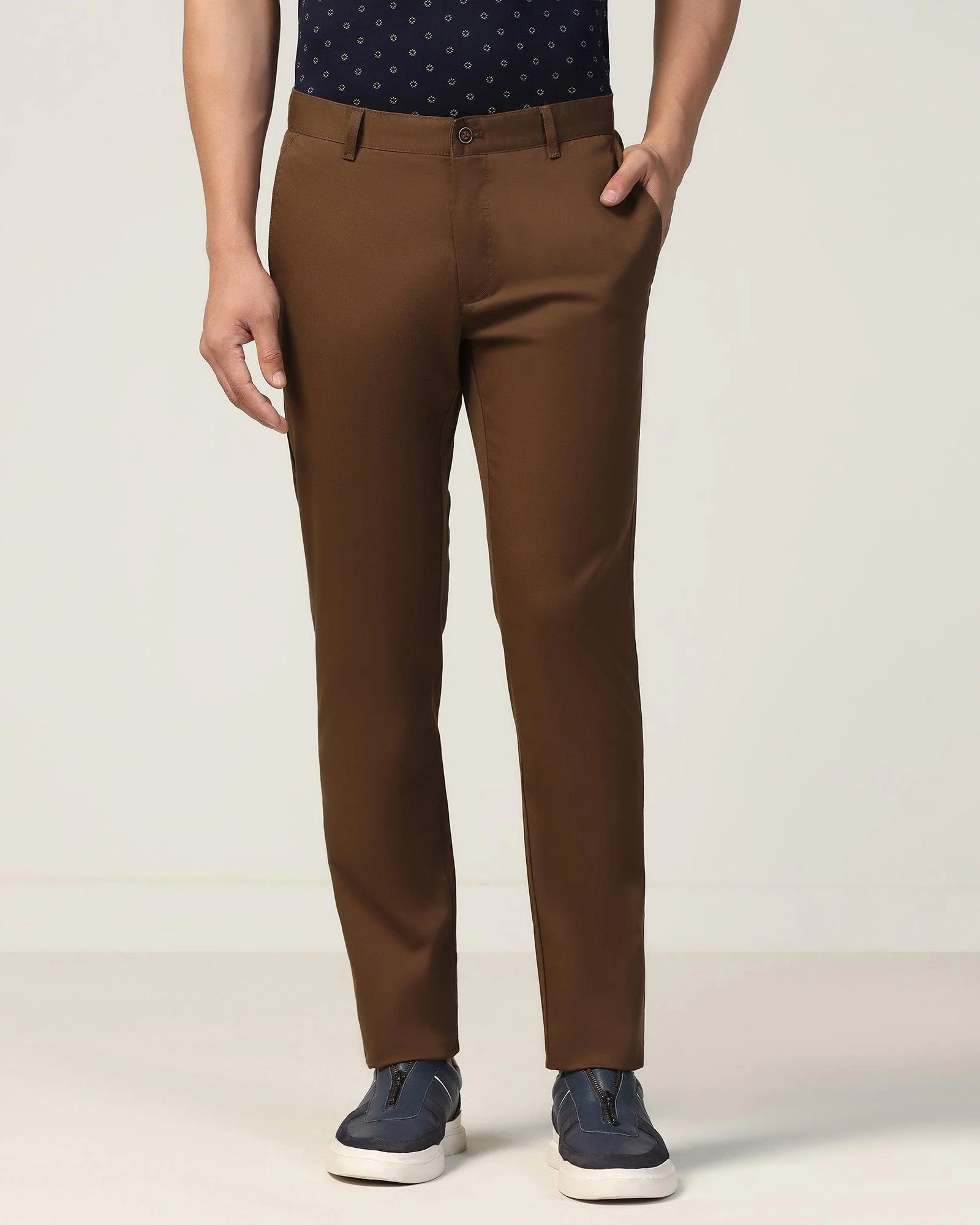 Slim Fit B-91 Casual Brown Solid Khakis - Marico - Image 2
