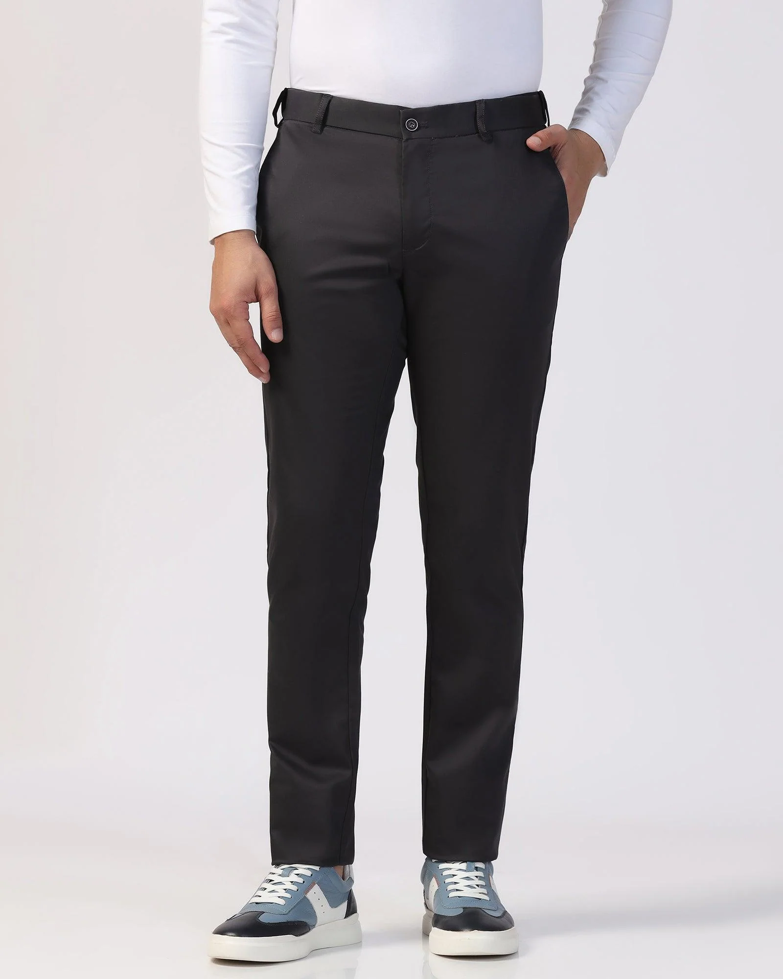 Slim Fit B-91 Casual Charcoal Solid Khakis - Prince - Image 3