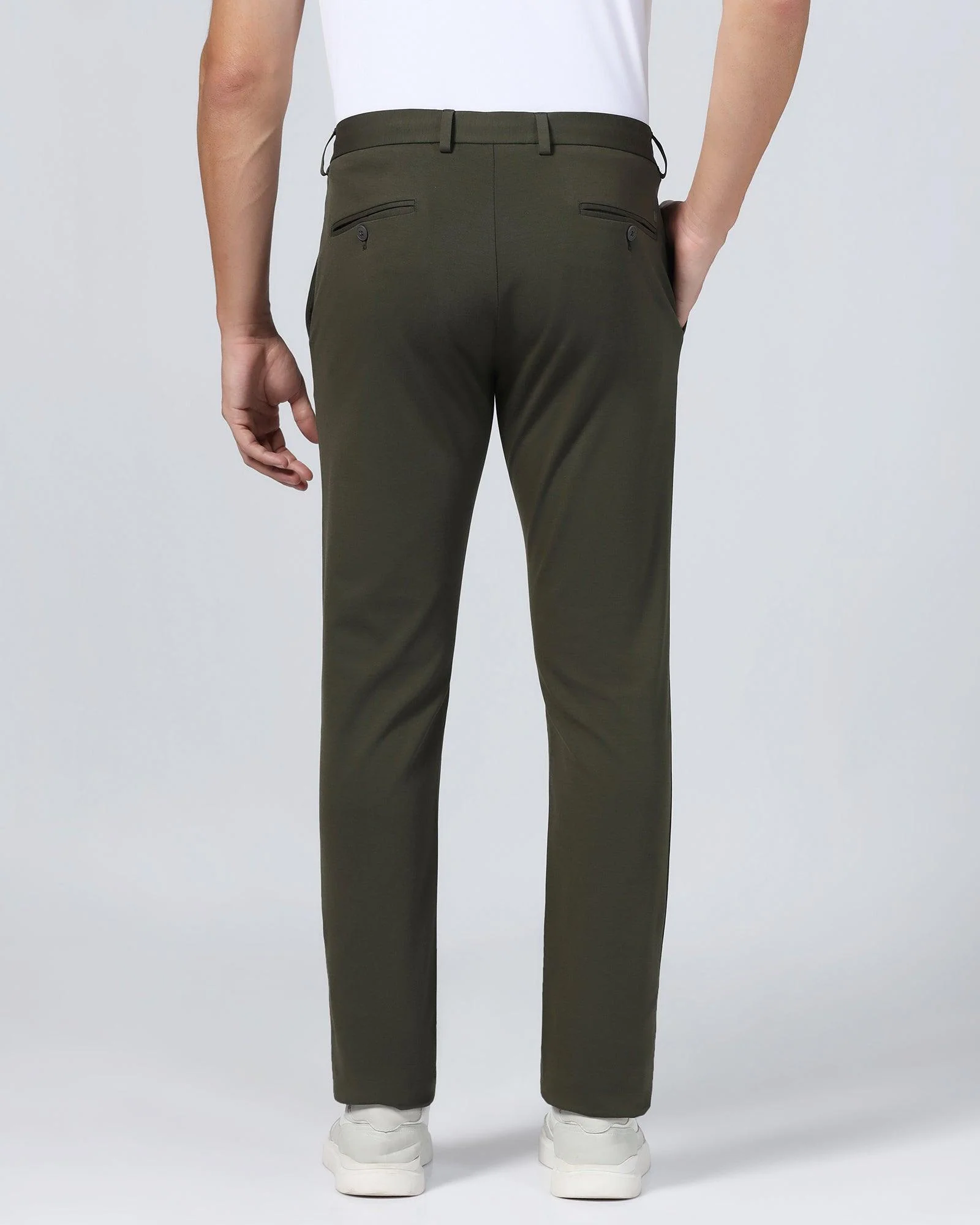 TechPro Slim Fit B-91 Casual Olive Solid Khakis - Ziea - Image 2