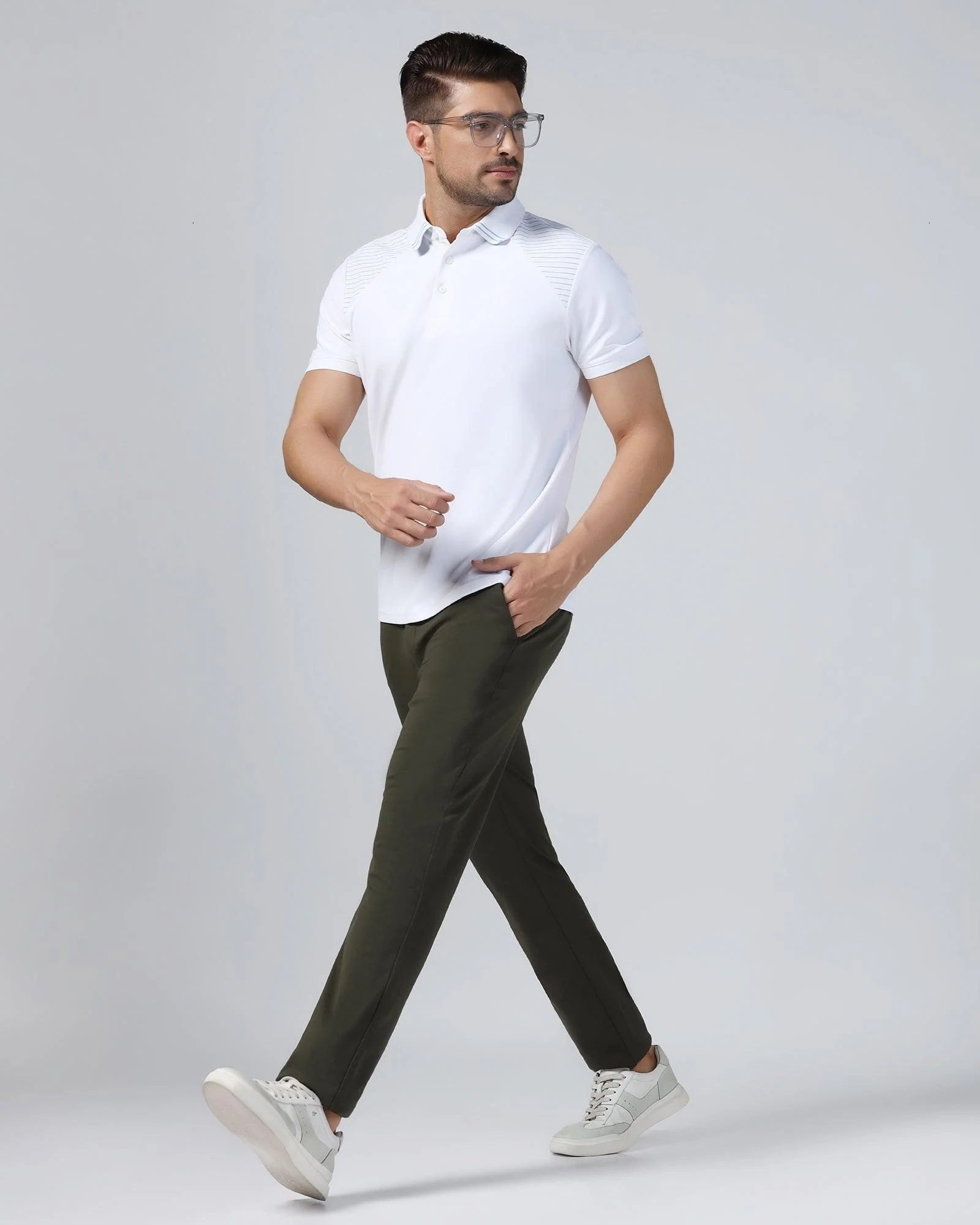 TechPro Slim Fit B-91 Casual Olive Solid Khakis - Ziea - Image 7
