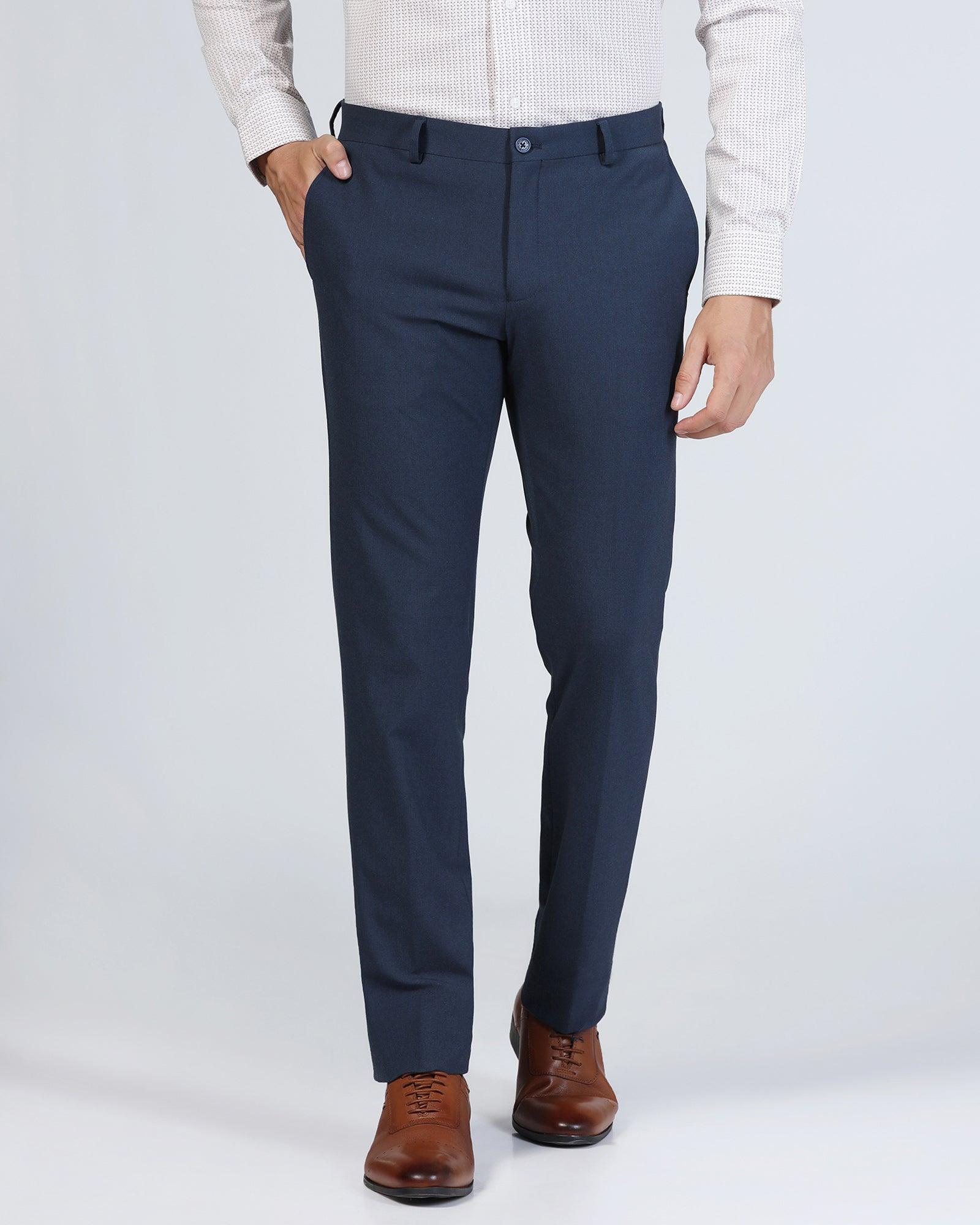Slim Fit B-91 Formal Blue Solid Trouser - Jonny - Image 3