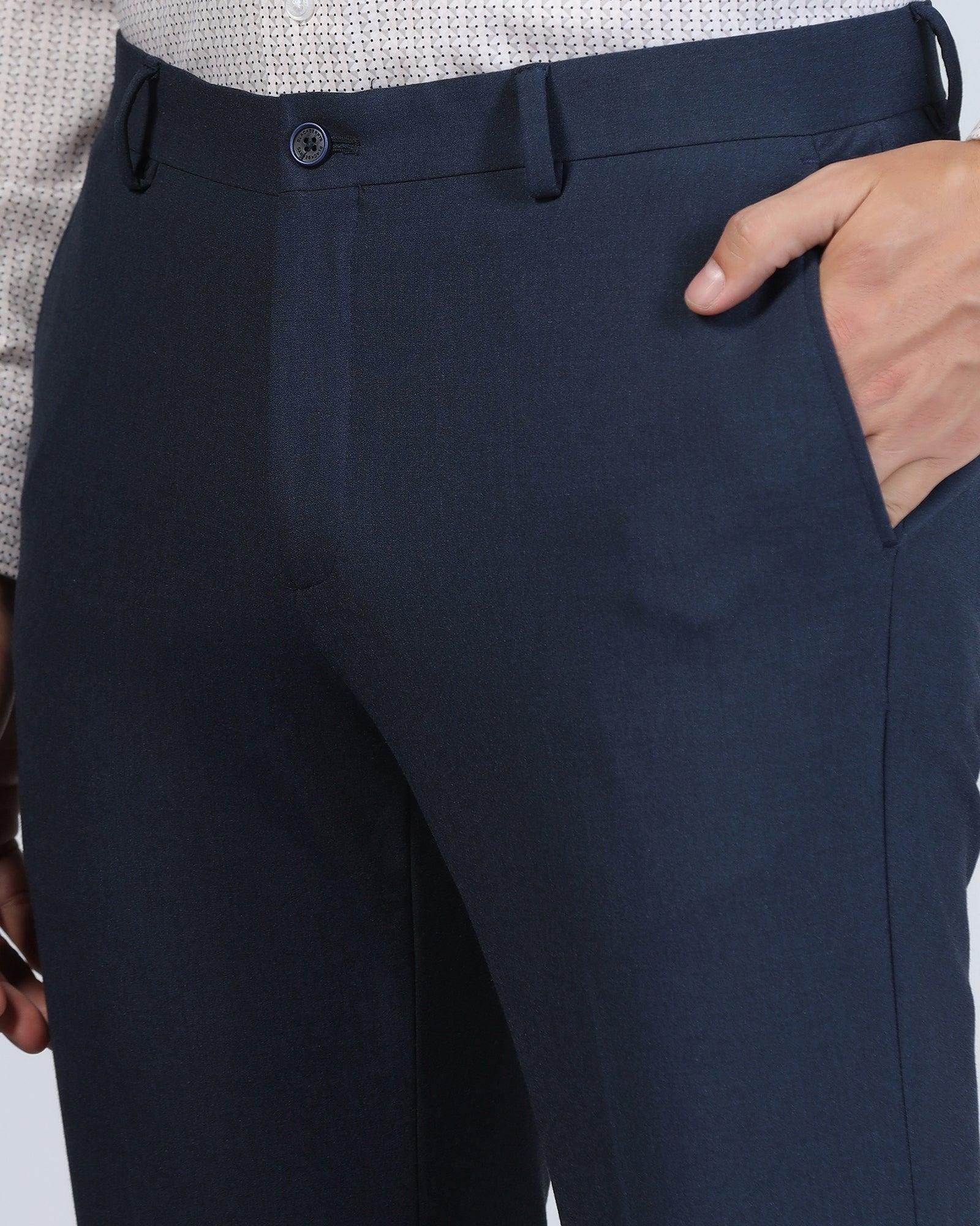 Slim Fit B-91 Formal Blue Solid Trouser - Jonny - Image 4