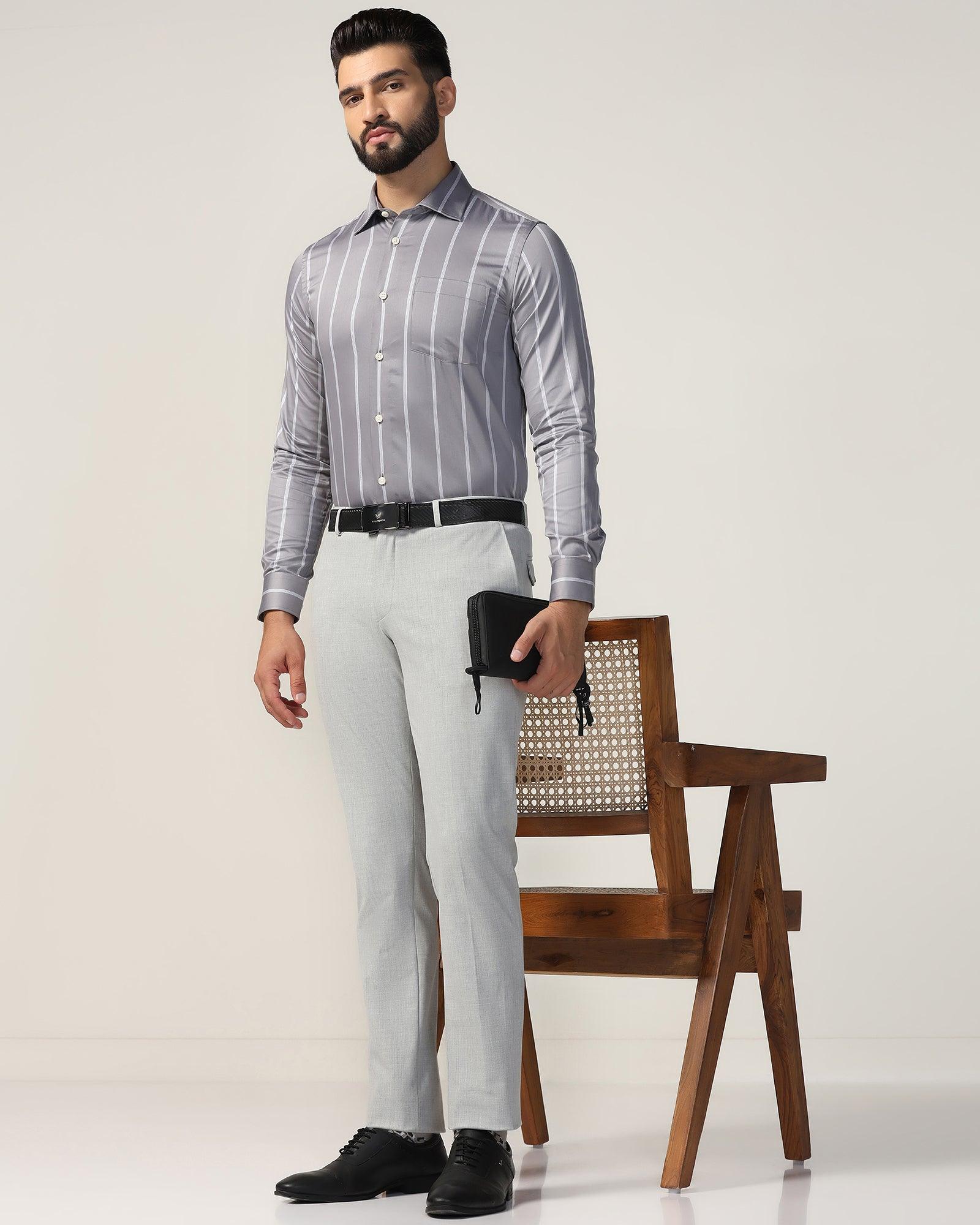 Slim Fit B-91 Formal Light Grey Solid Trouser - Jonny - Image 7